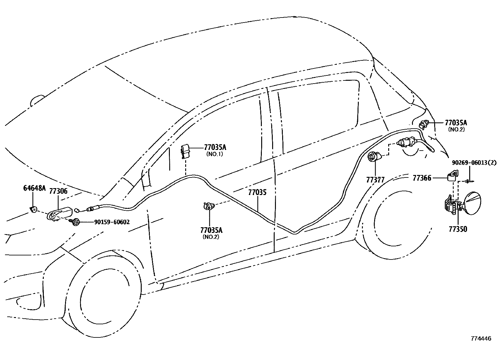 Toyota YARIS 燃油箱和燃油管 EPC diagram — 774446