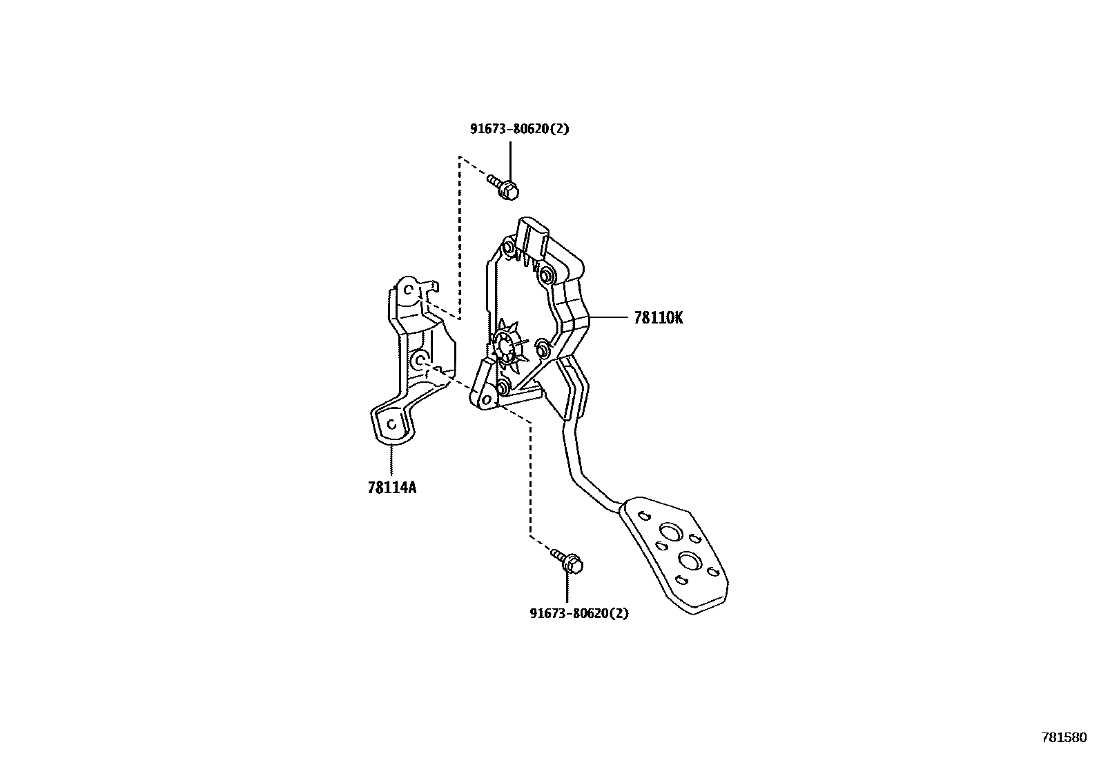 Toyota YARIS accelerator pedal connecting rod EPC diagram — 781580