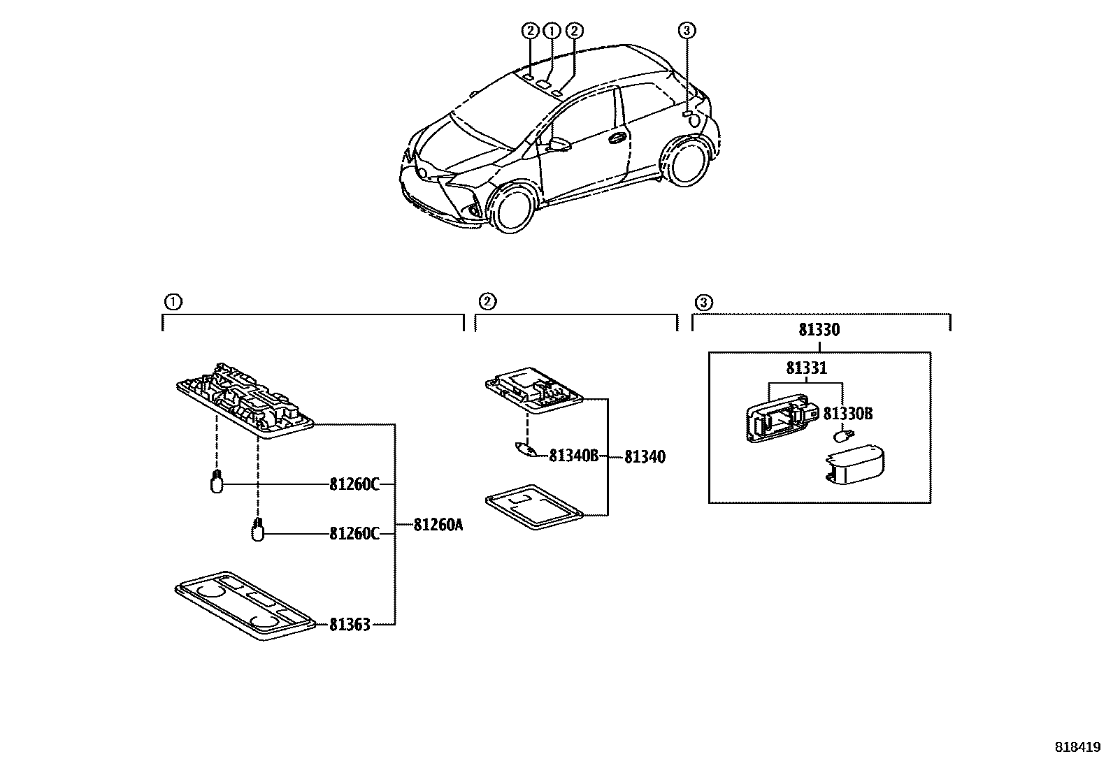Toyota YARIS 车内灯 EPC diagram — 818419