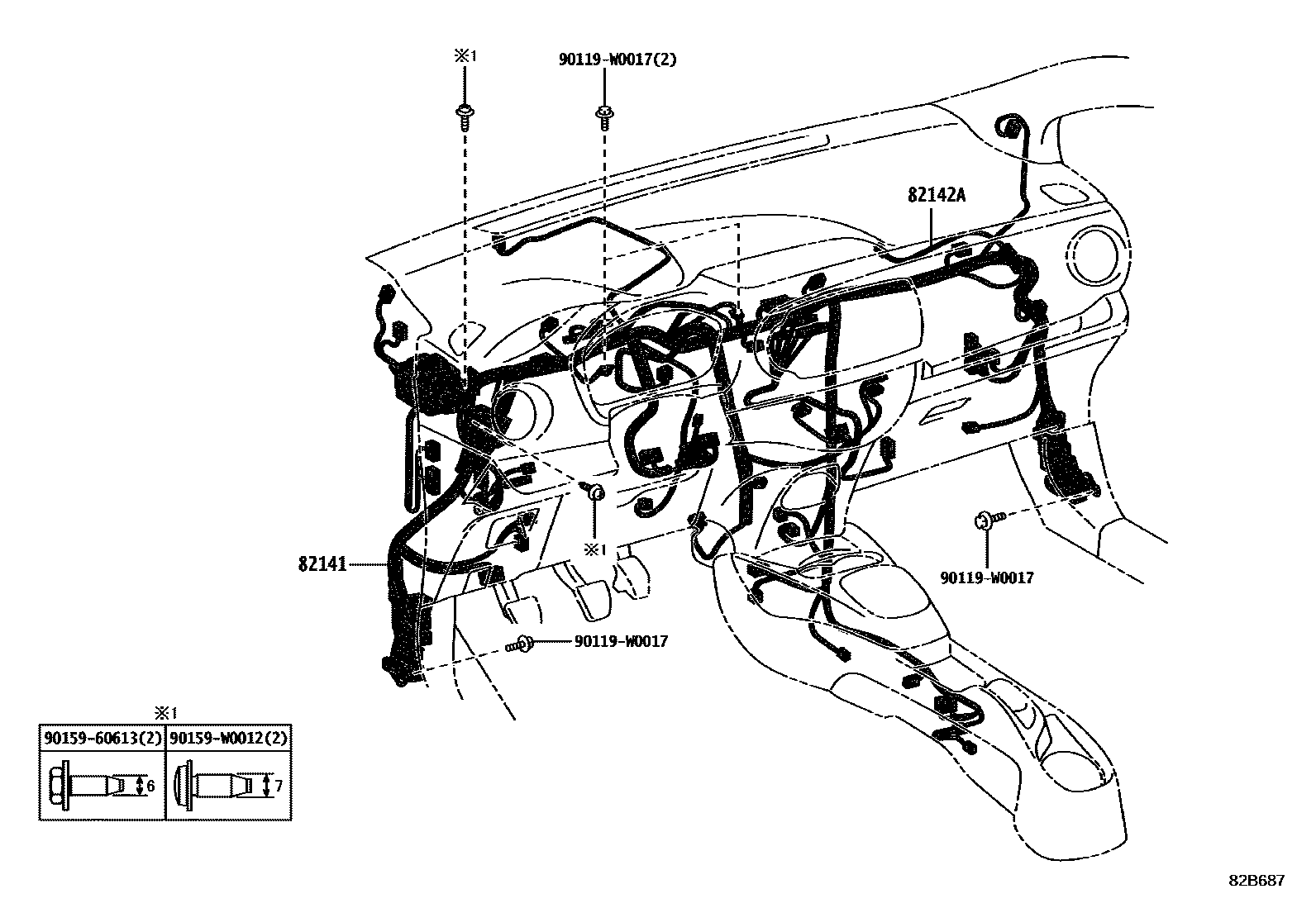 Toyota YARIS 线束和卡夹 EPC diagram — 82B687