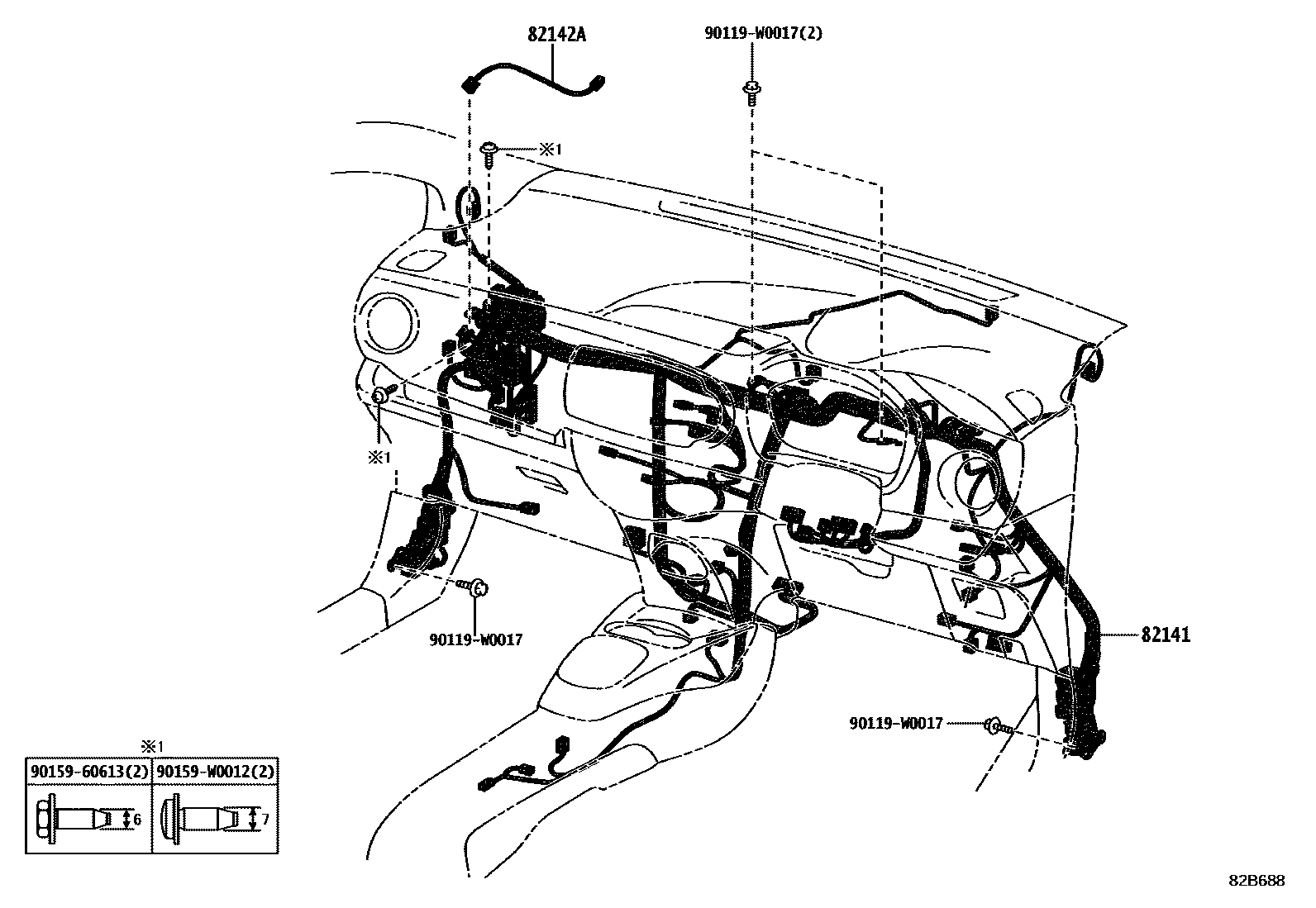 Toyota YARIS 线束和卡夹 EPC diagram — 82B688
