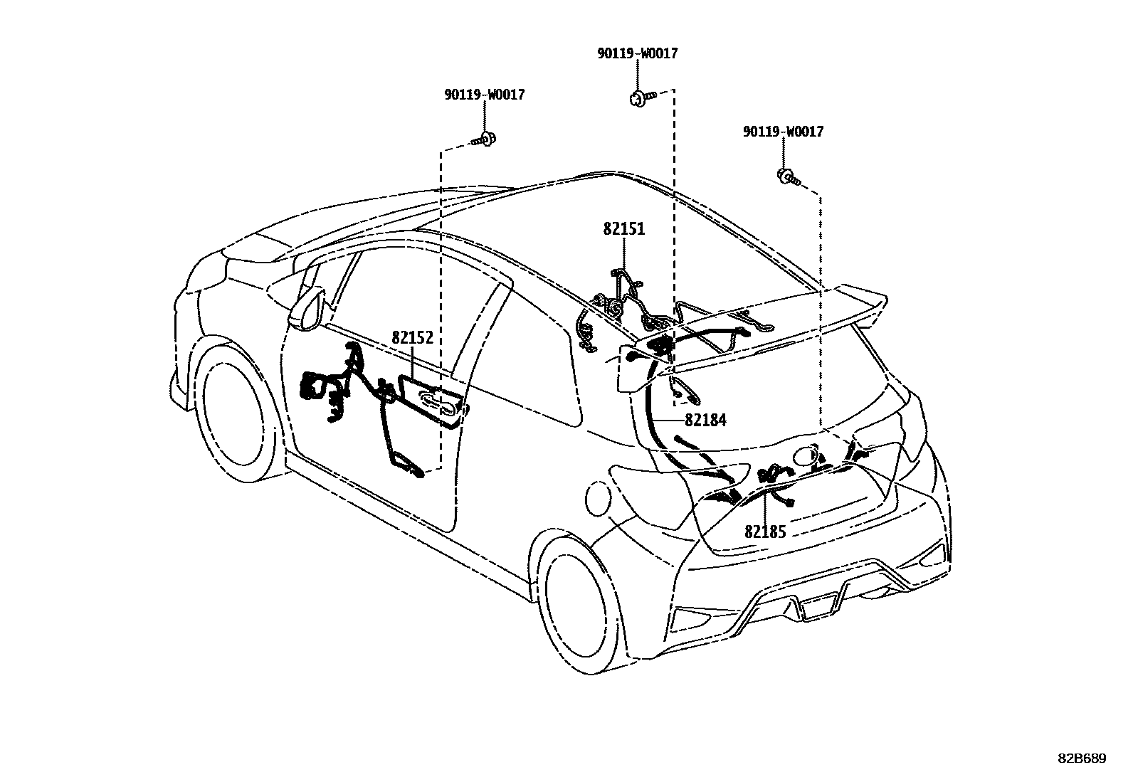 Toyota YARIS 线束和卡夹 EPC diagram — 82B689
