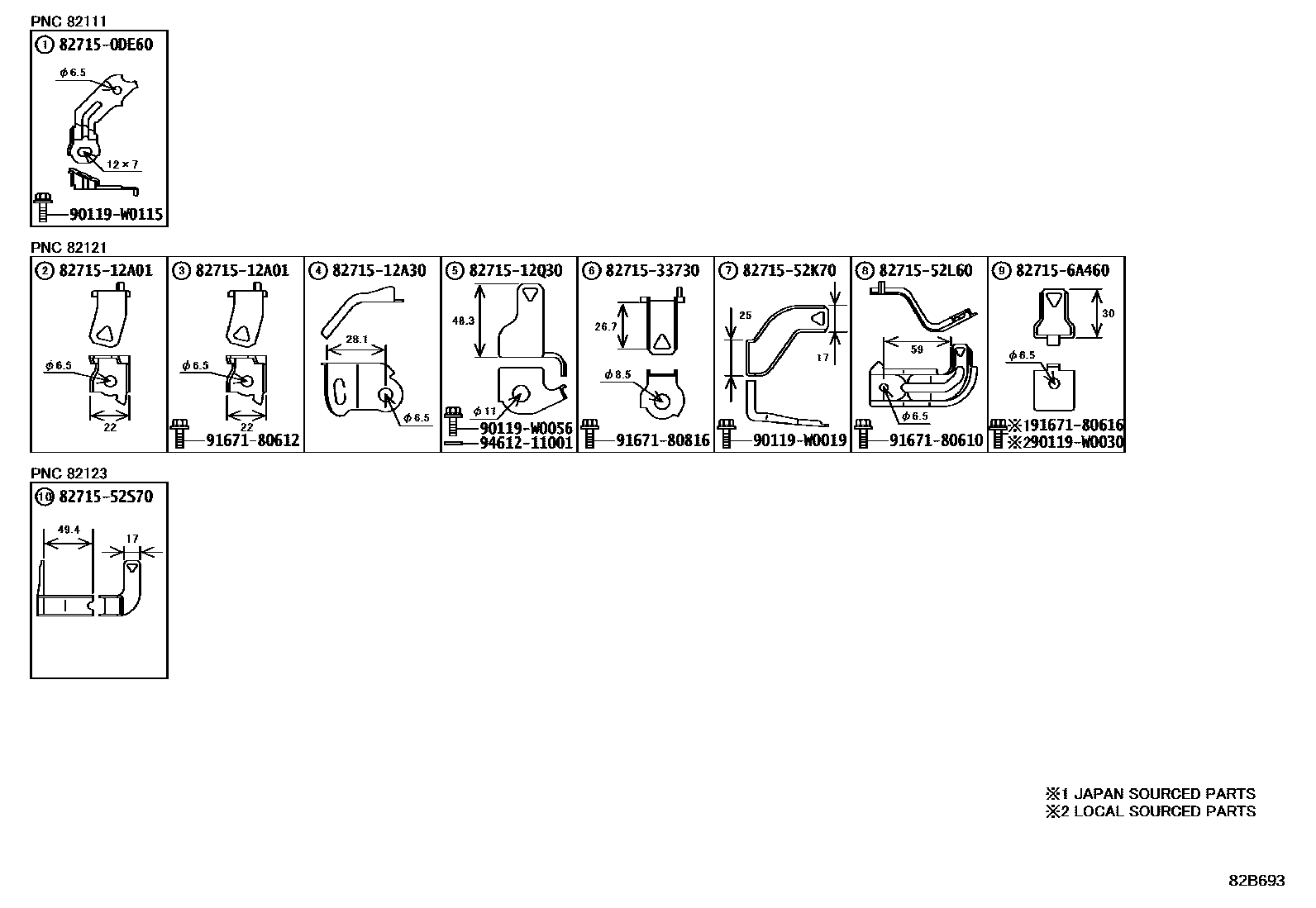 Toyota YARIS 线束和卡夹 EPC diagram — 82B693