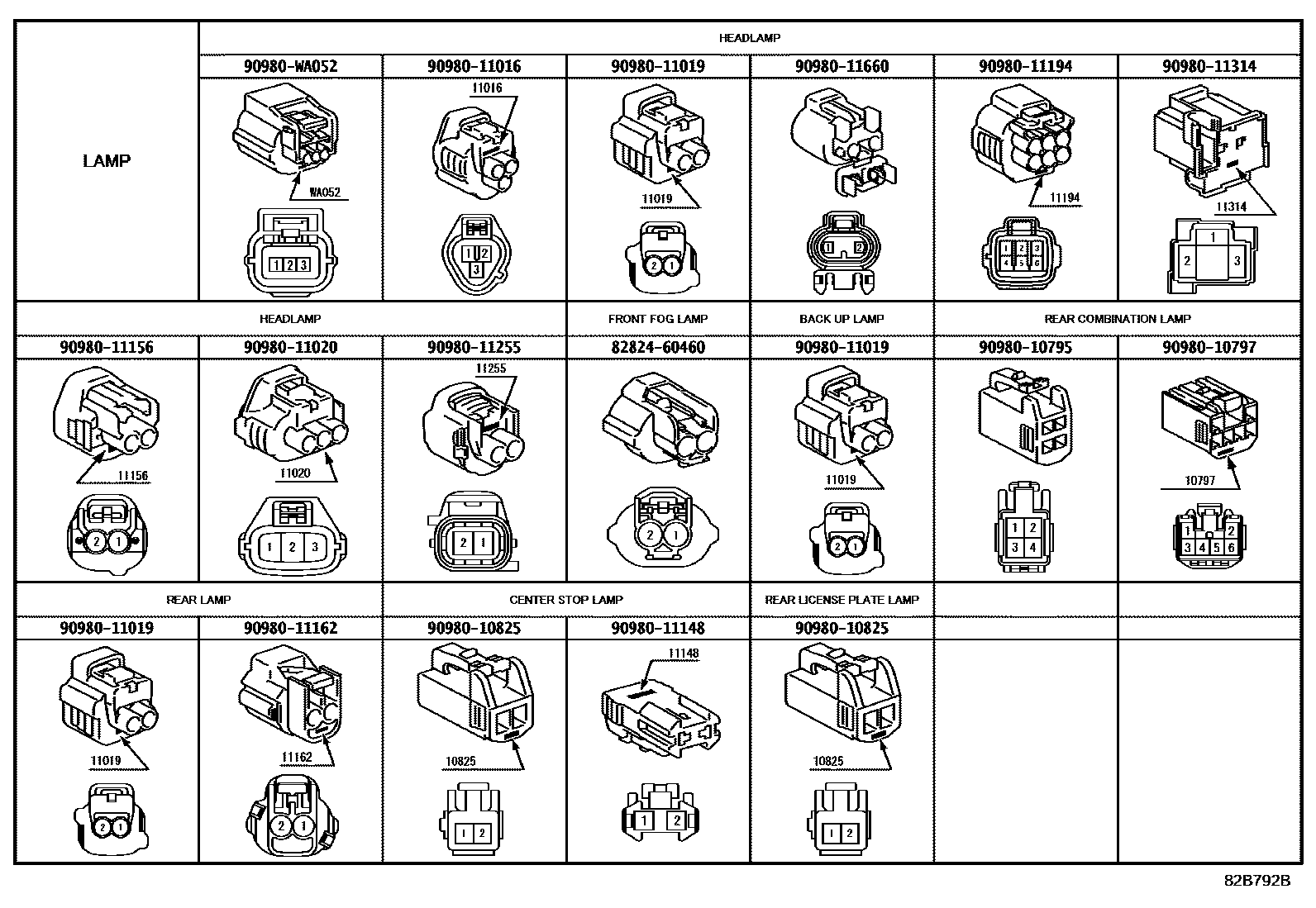 Toyota YARIS 线束和卡夹 EPC diagram — 82B792B