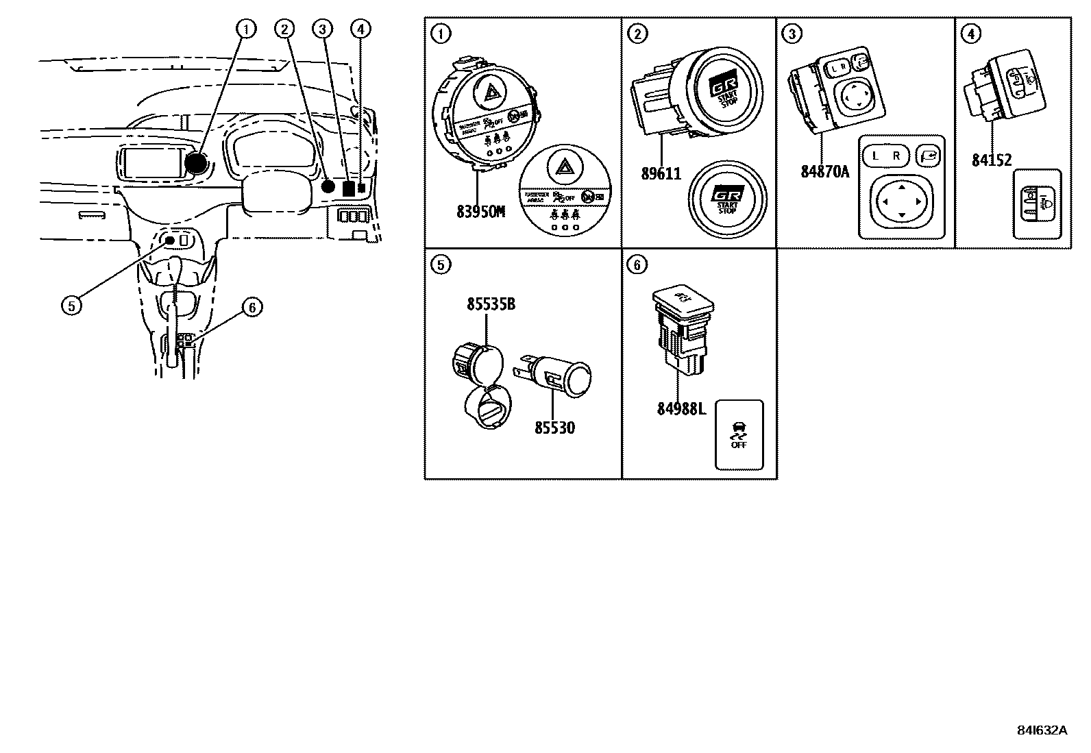 Toyota YARIS 开关和继电器和ECU EPC diagram — 84I632A