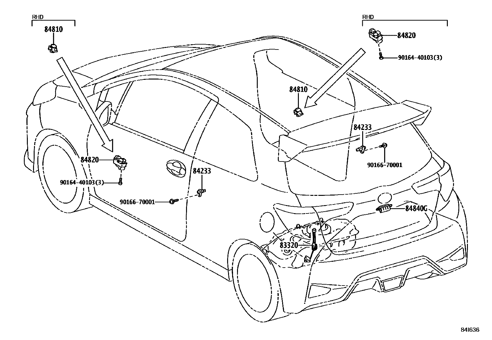 Toyota YARIS 开关和继电器和ECU EPC diagram — 84I636