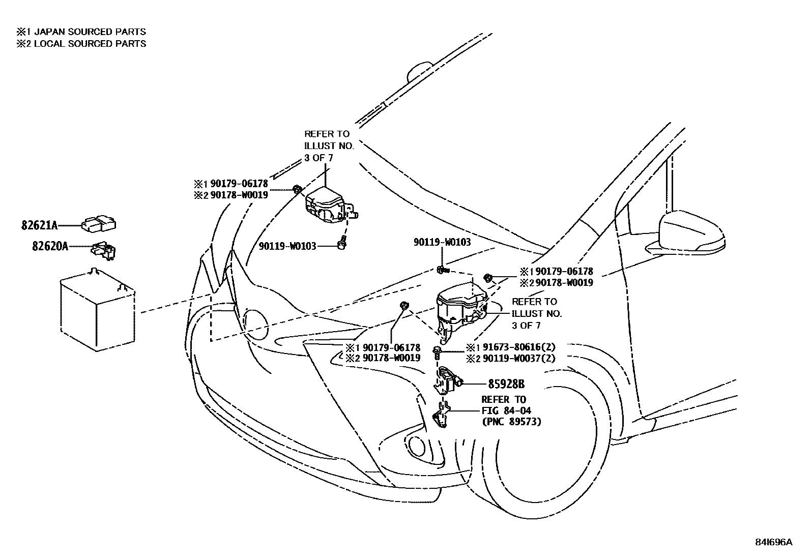 Toyota YARIS 开关和继电器和ECU EPC diagram — 84I696A