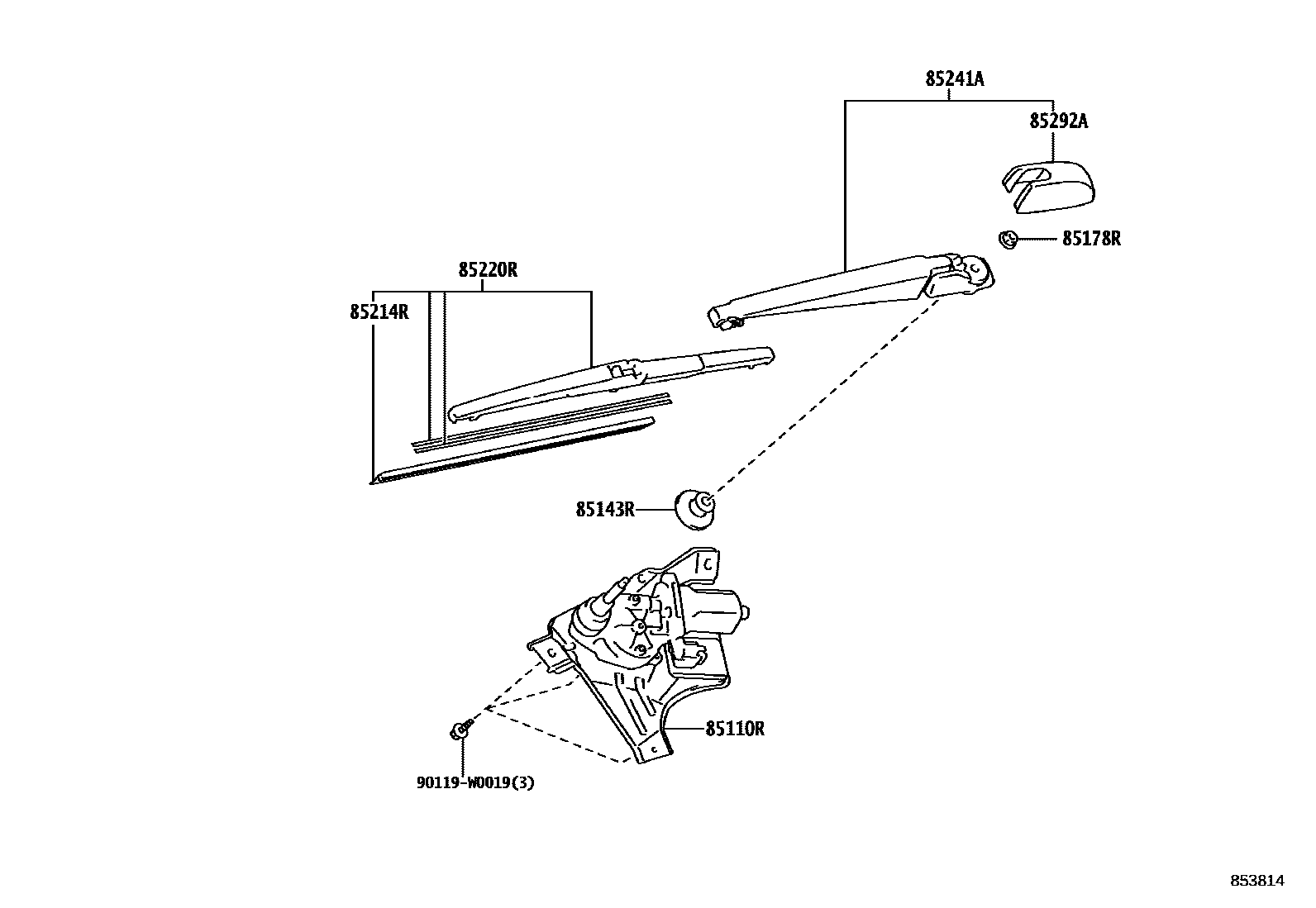 Toyota YARIS 后刮水器 EPC diagram — 853814