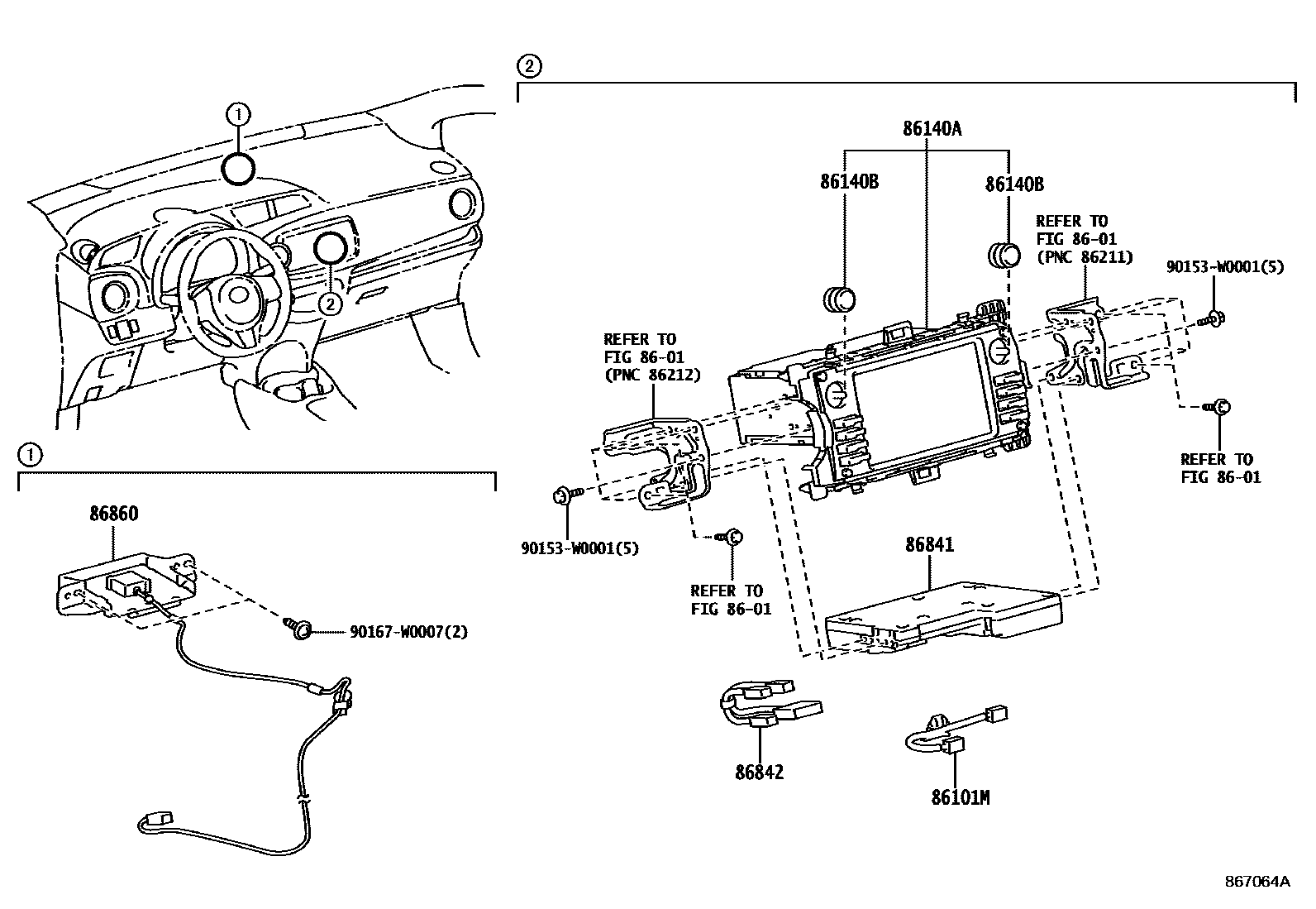 Toyota YARIS 导航和前监视器显示屏 EPC diagram — 867064A