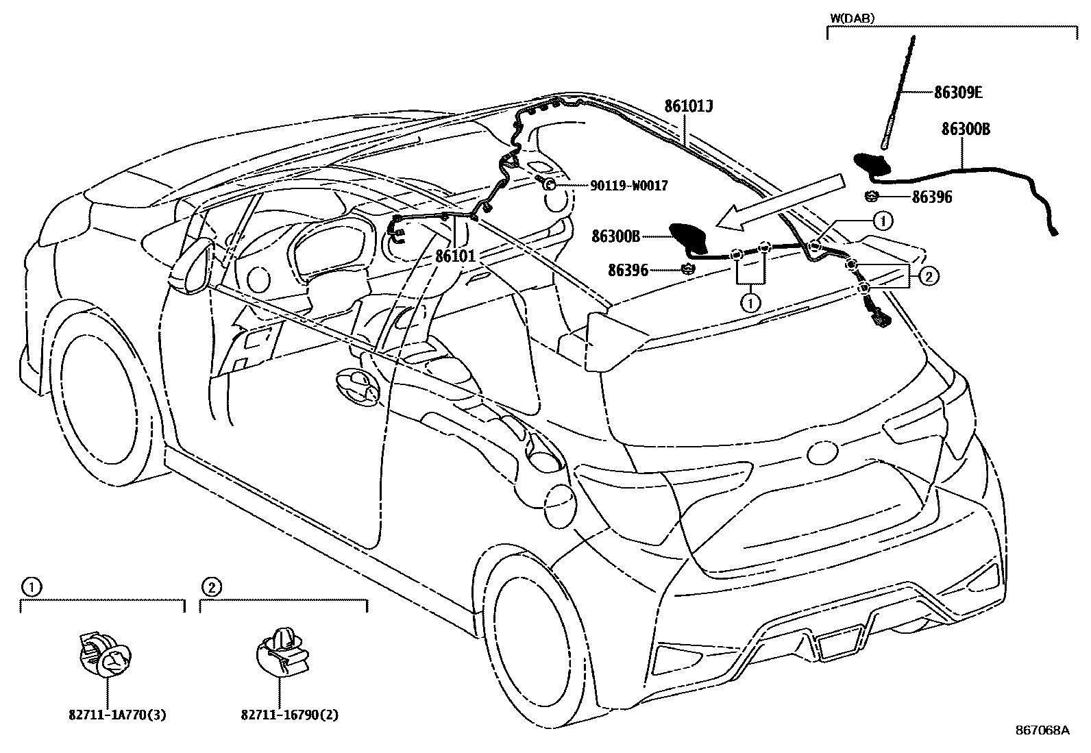 Toyota YARIS antenna EPC diagram — 867068A