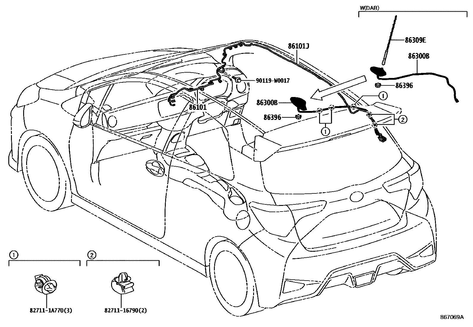 Toyota YARIS antenna EPC diagram — 867069A