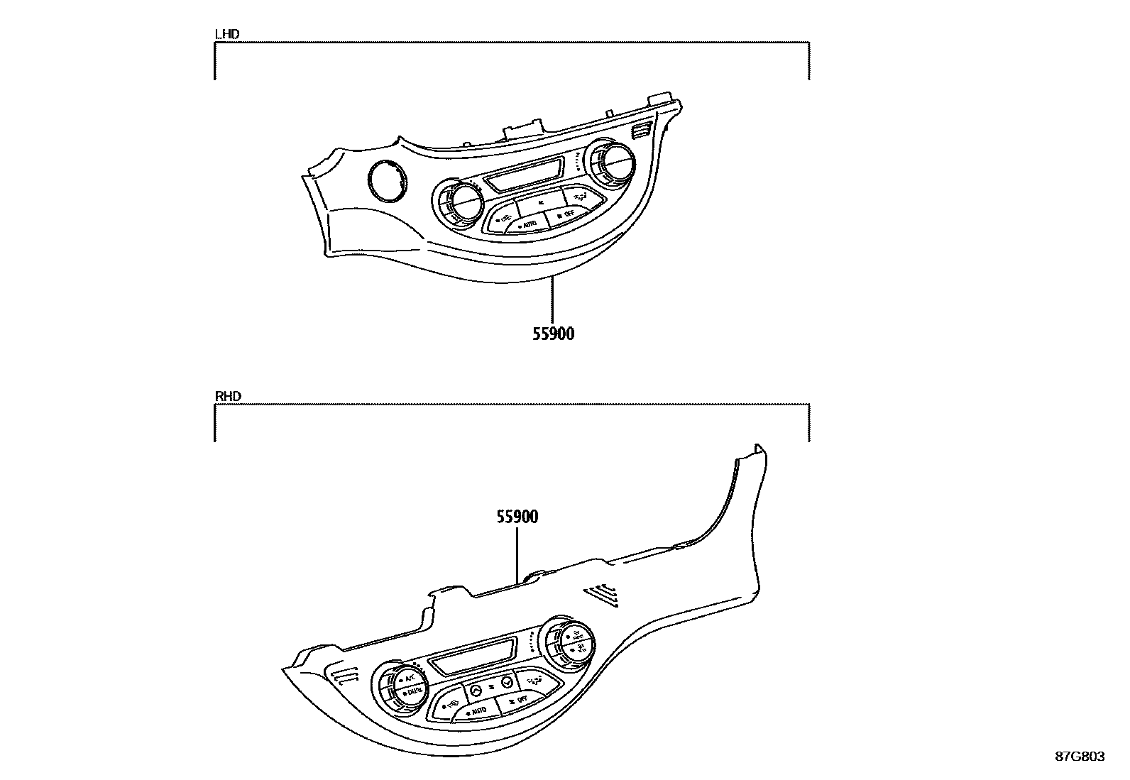 Toyota YARIS 暖风和空调系统 - 控制器和风管 EPC diagram — 87G803