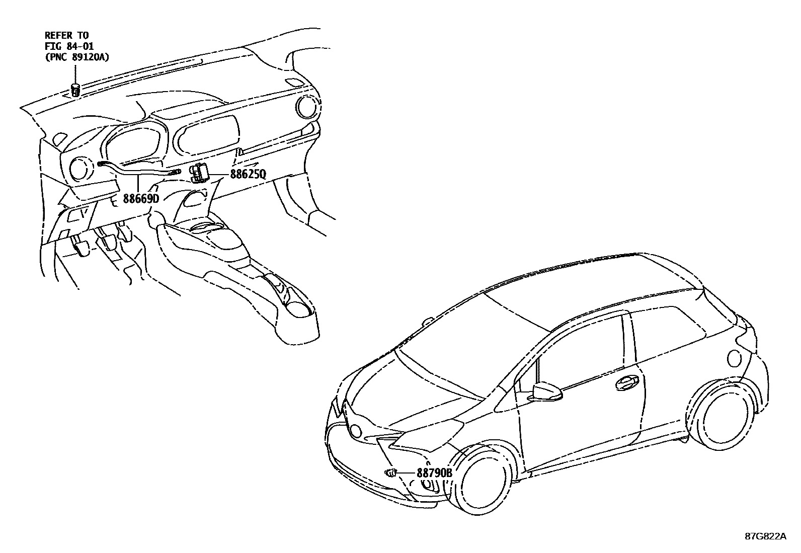 Toyota YARIS 暖风和空调系统 - 控制器和风管 EPC diagram — 87G822A