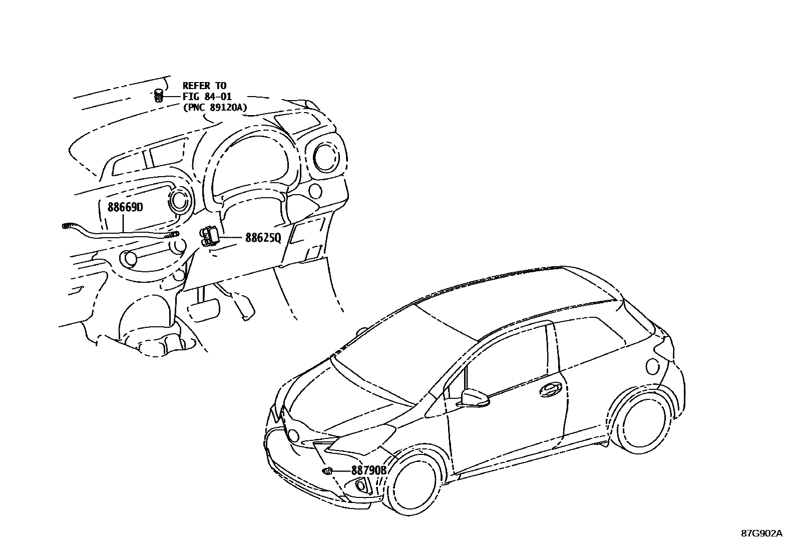 Toyota YARIS 暖风和空调系统 - 控制器和风管 EPC diagram — 87G902A