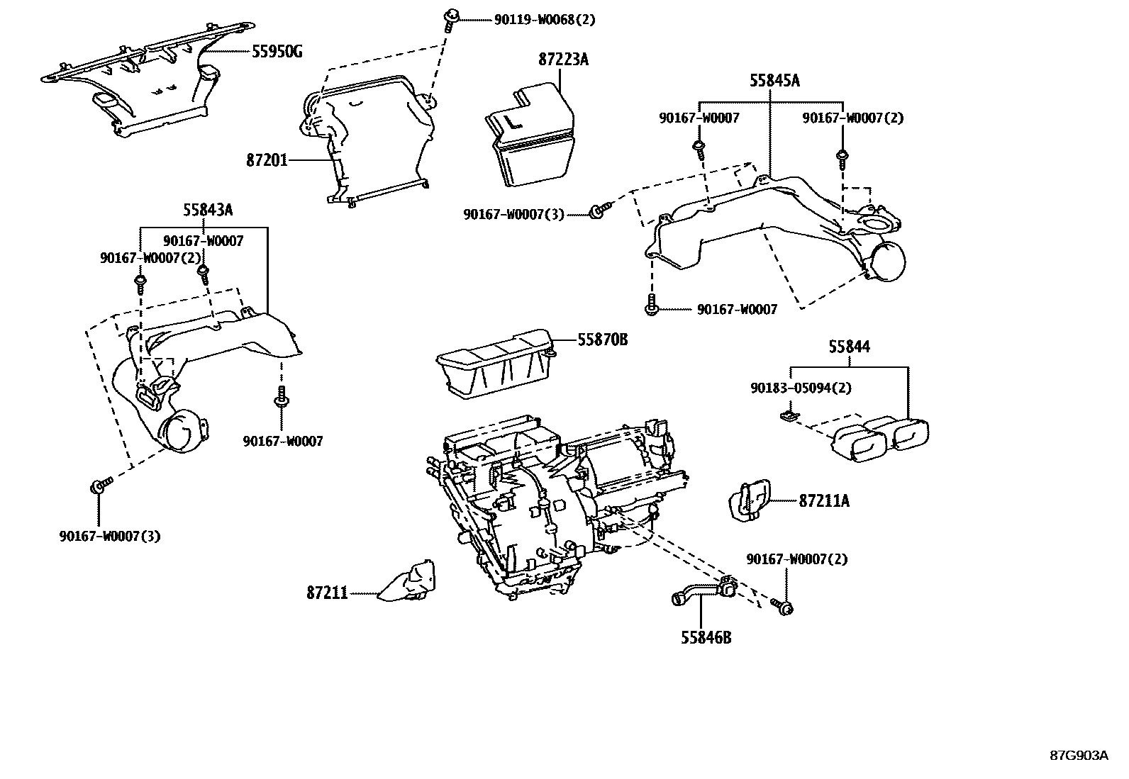 Toyota YARIS 暖风和空调系统 - 控制器和风管 EPC diagram — 87G903A