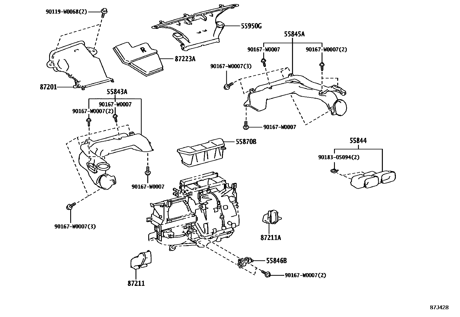 Toyota YARIS 暖风和空调系统 - 控制器和风管 EPC diagram — 87J428