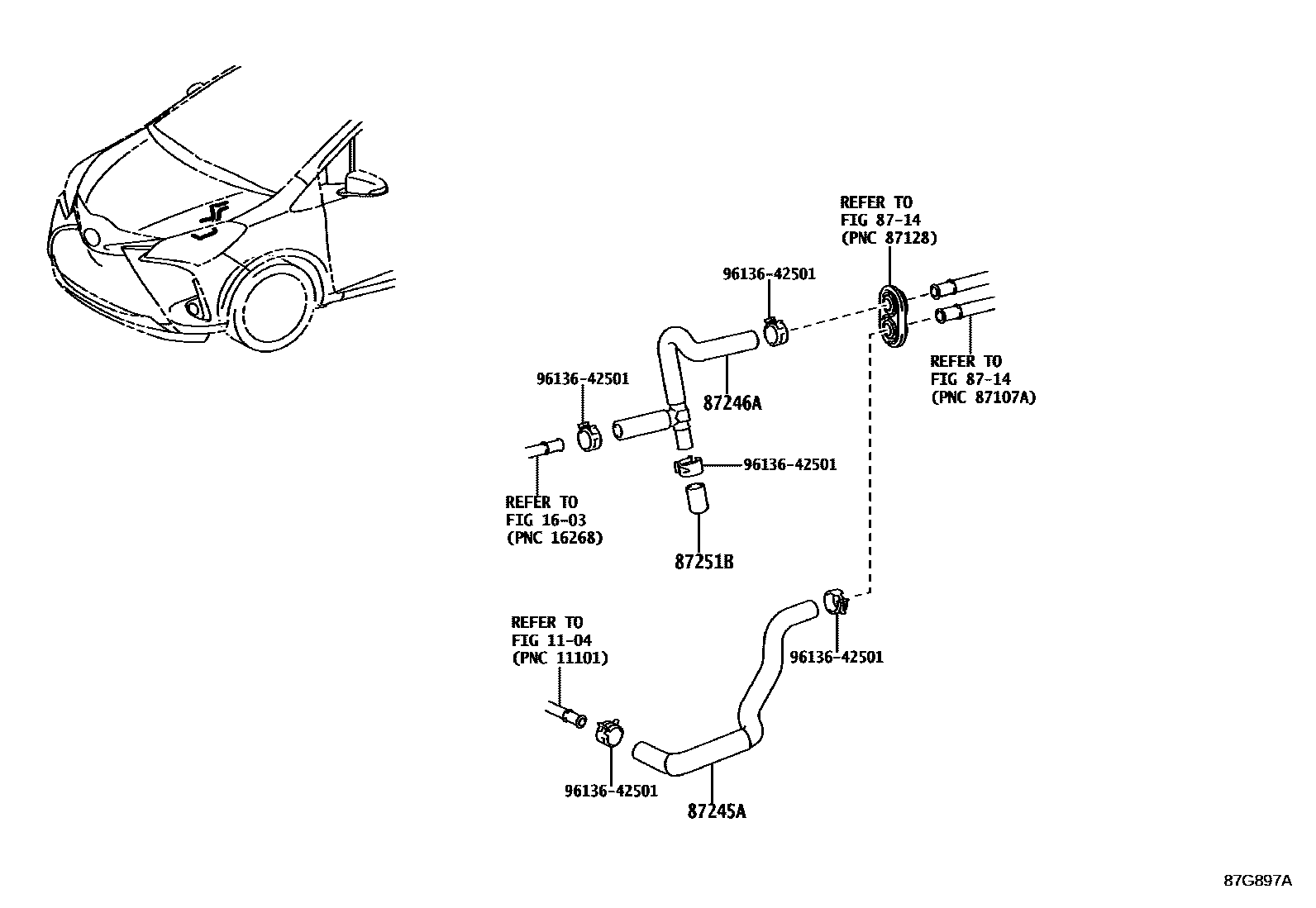 Toyota YARIS 暖风和空调系统 - 水管 EPC diagram — 87G897A