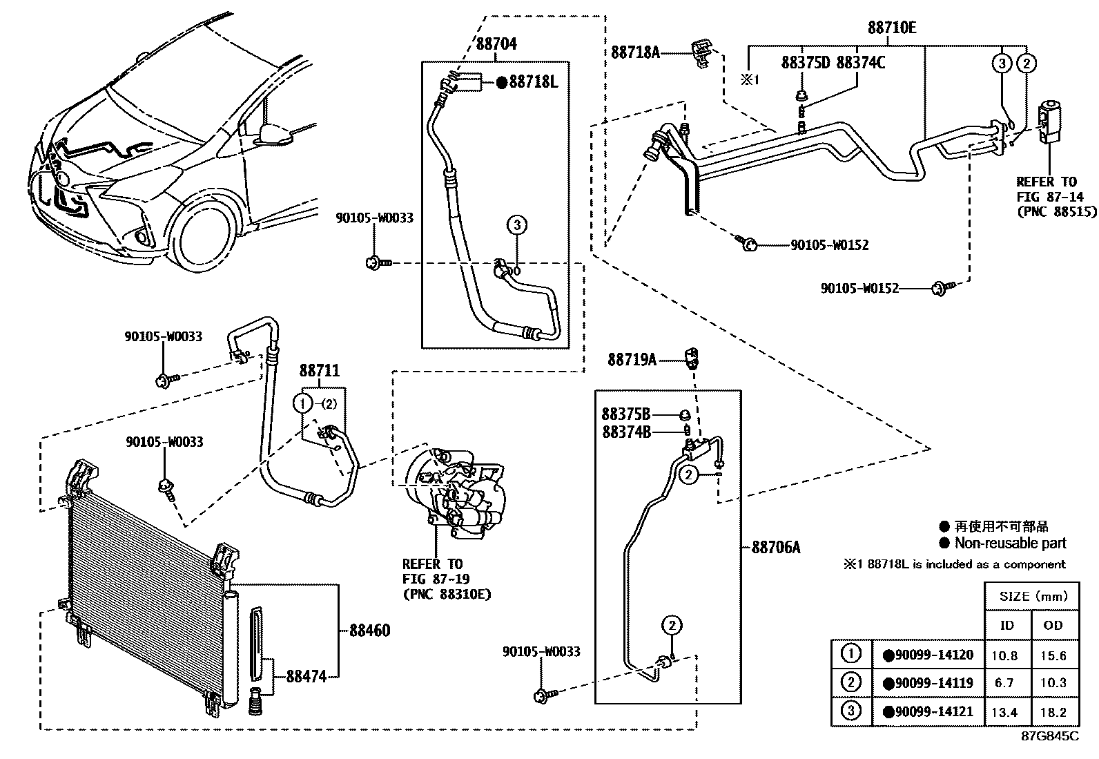 Toyota YARIS Heating & Air Conditioning - Cooler Piping EPC diagram — 87G845C