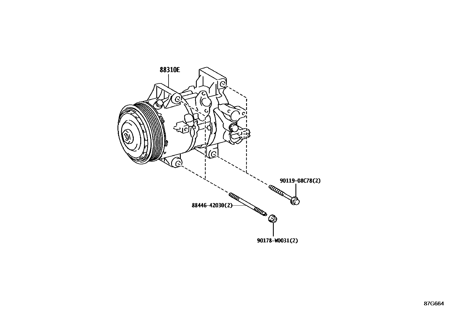 Toyota YARIS Heating & Air Conditioning - Compressor EPC diagram — 87G664