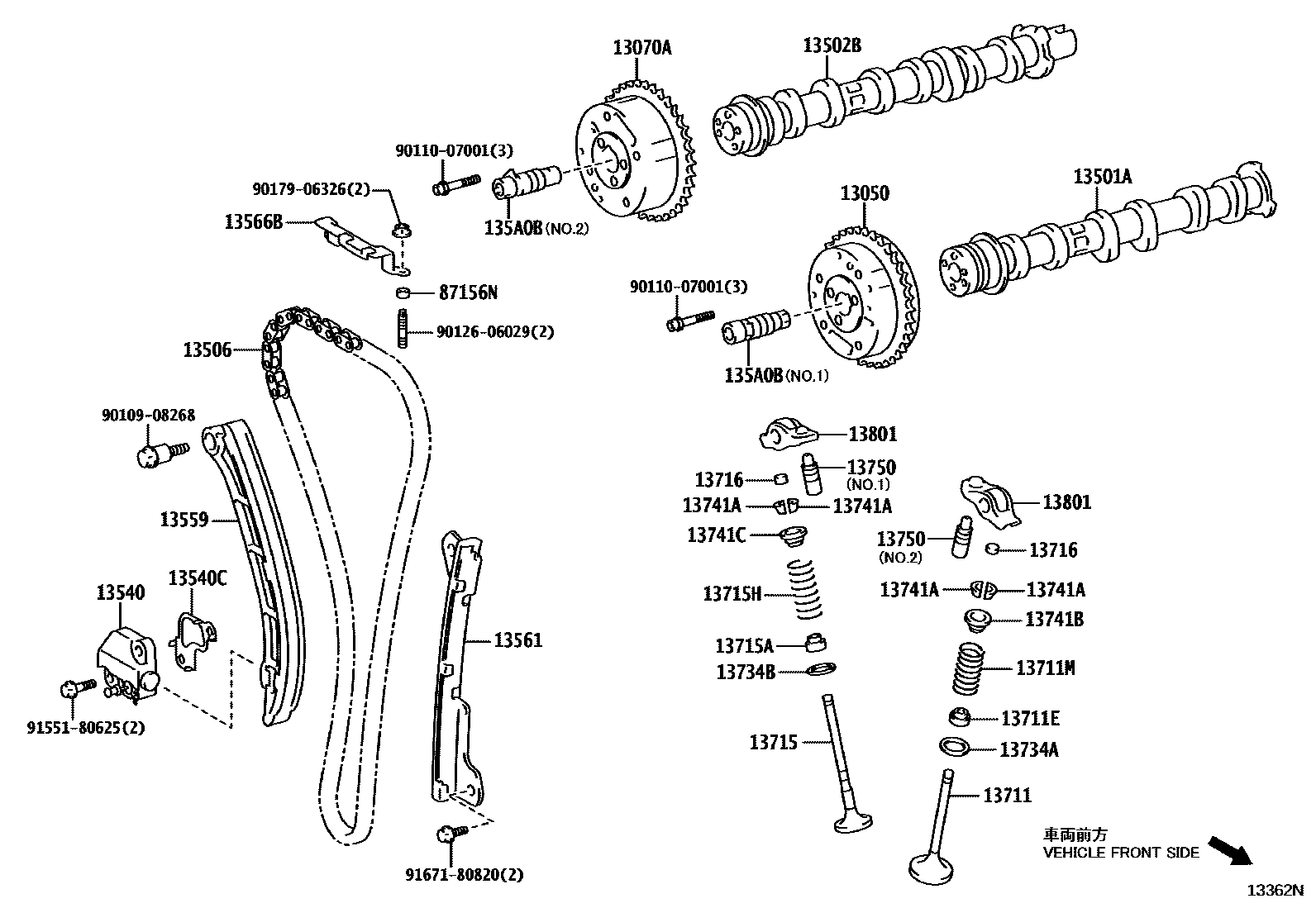 Toyota YARIS Camshaft & Valve EPC diagram — 13362N