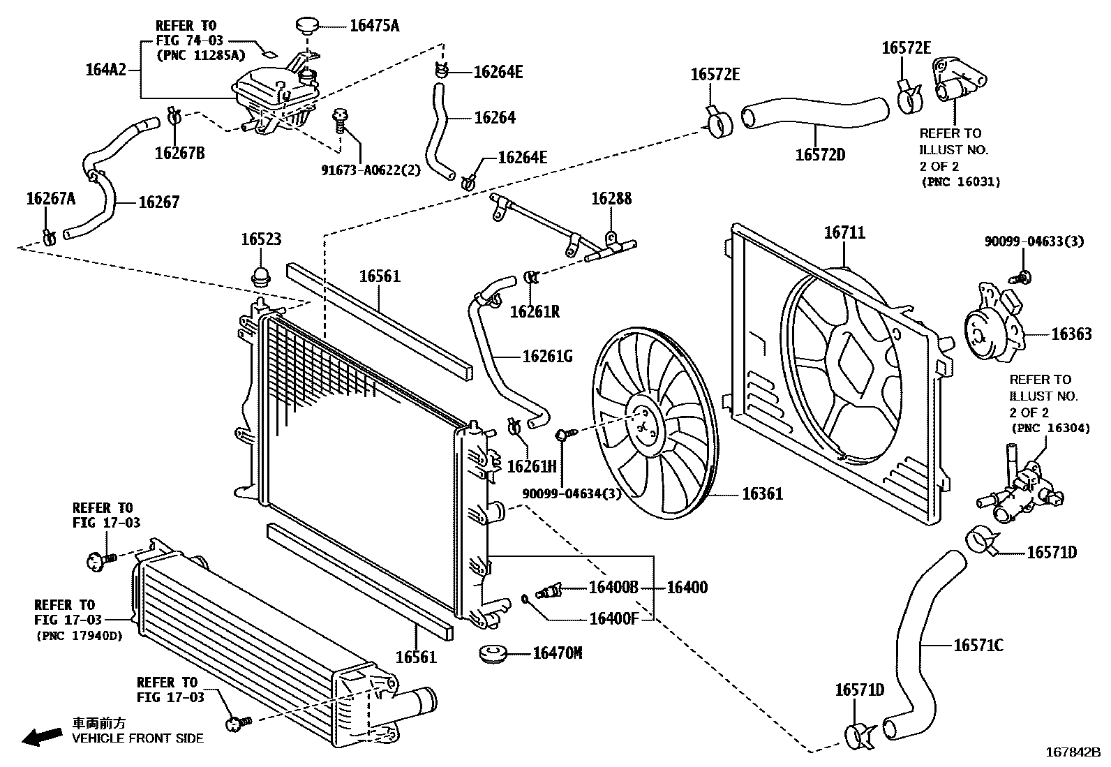 Toyota YARIS RADIATOR & WATER OUTLET EPC diagram — 167842B