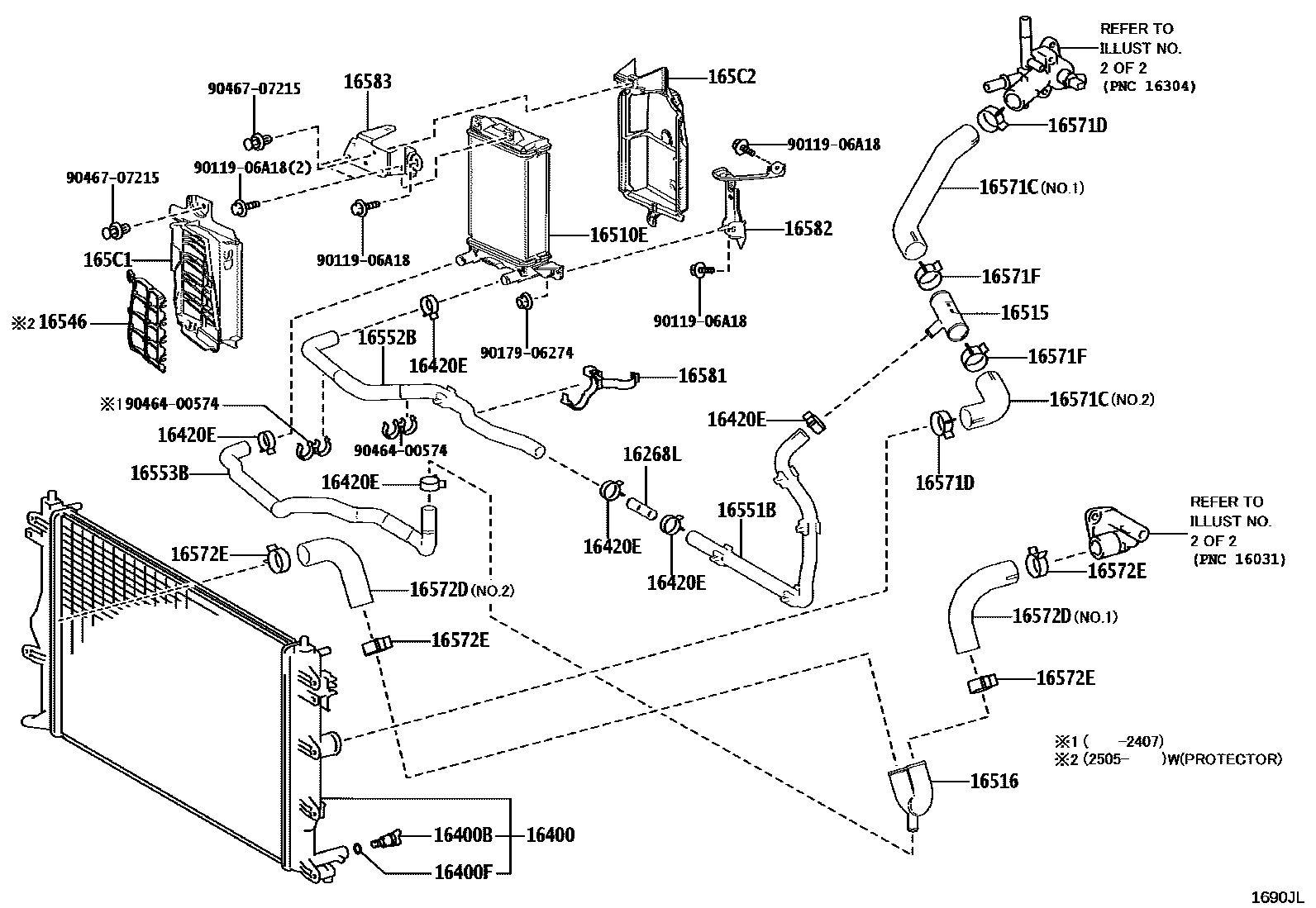 Toyota YARIS RADIATOR & WATER OUTLET EPC diagram — 1690JL