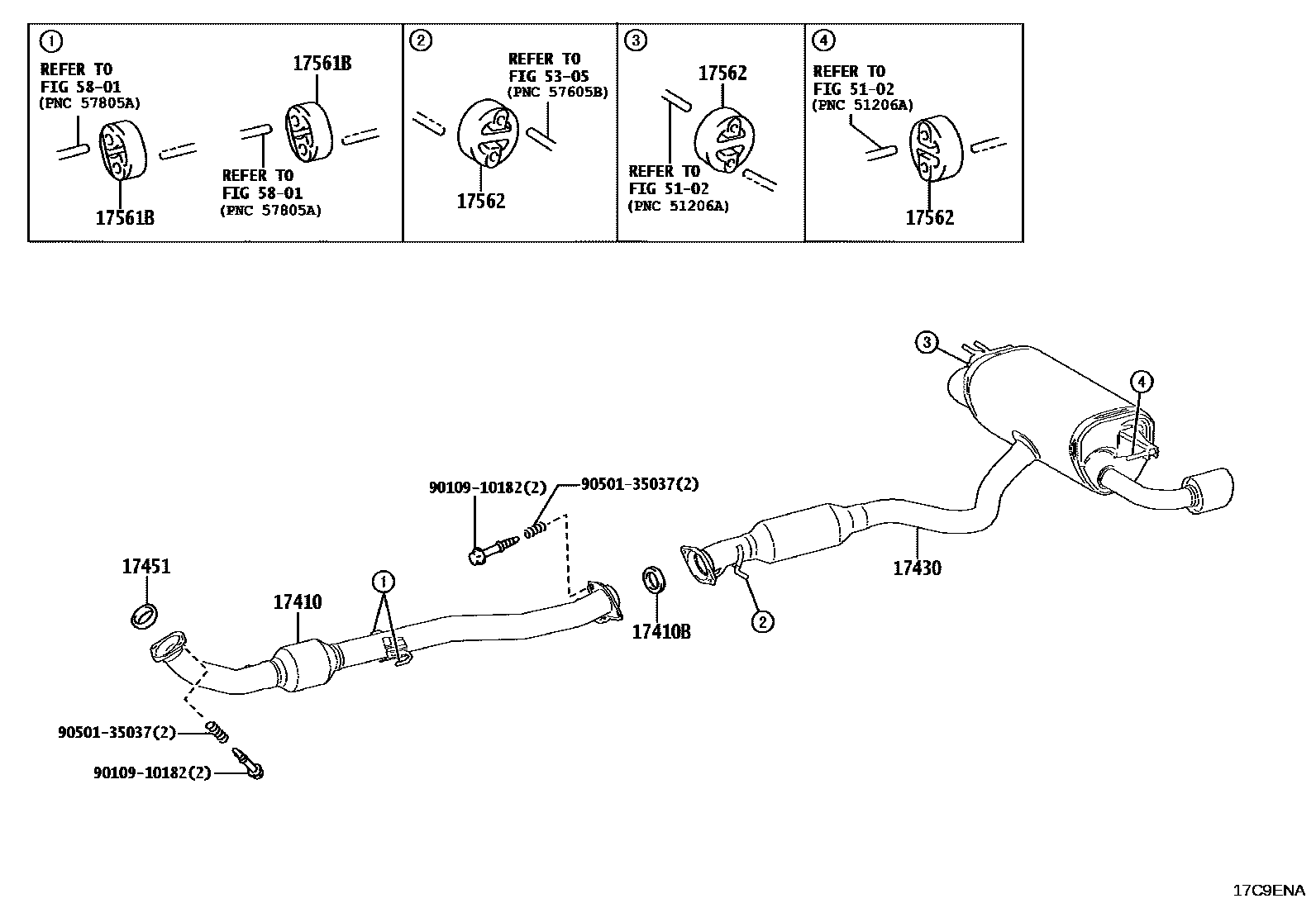 Toyota YARIS Exhaust Pipe EPC diagram — 17C9ENA