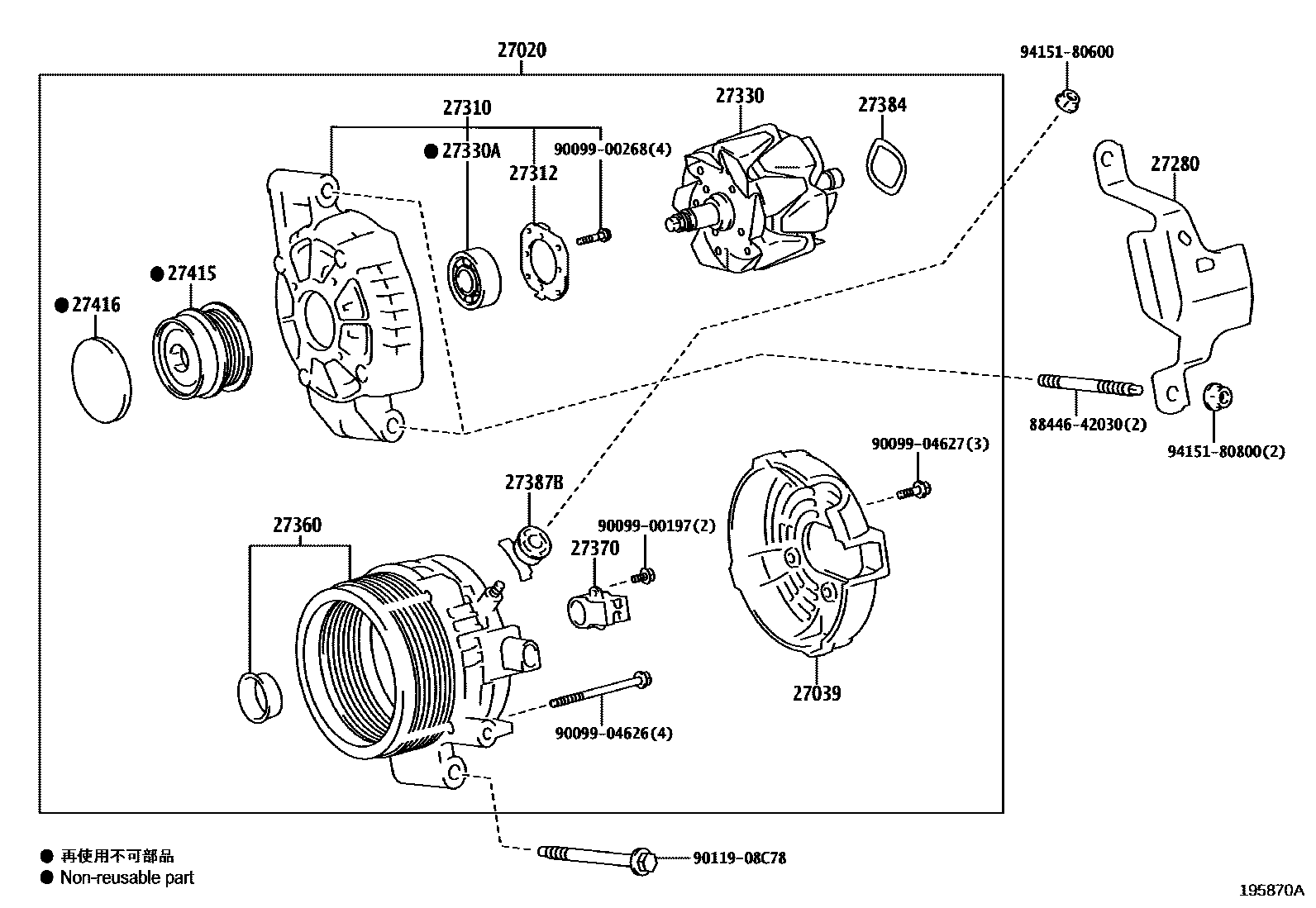 Toyota YARIS Alternator EPC diagram — 195870A