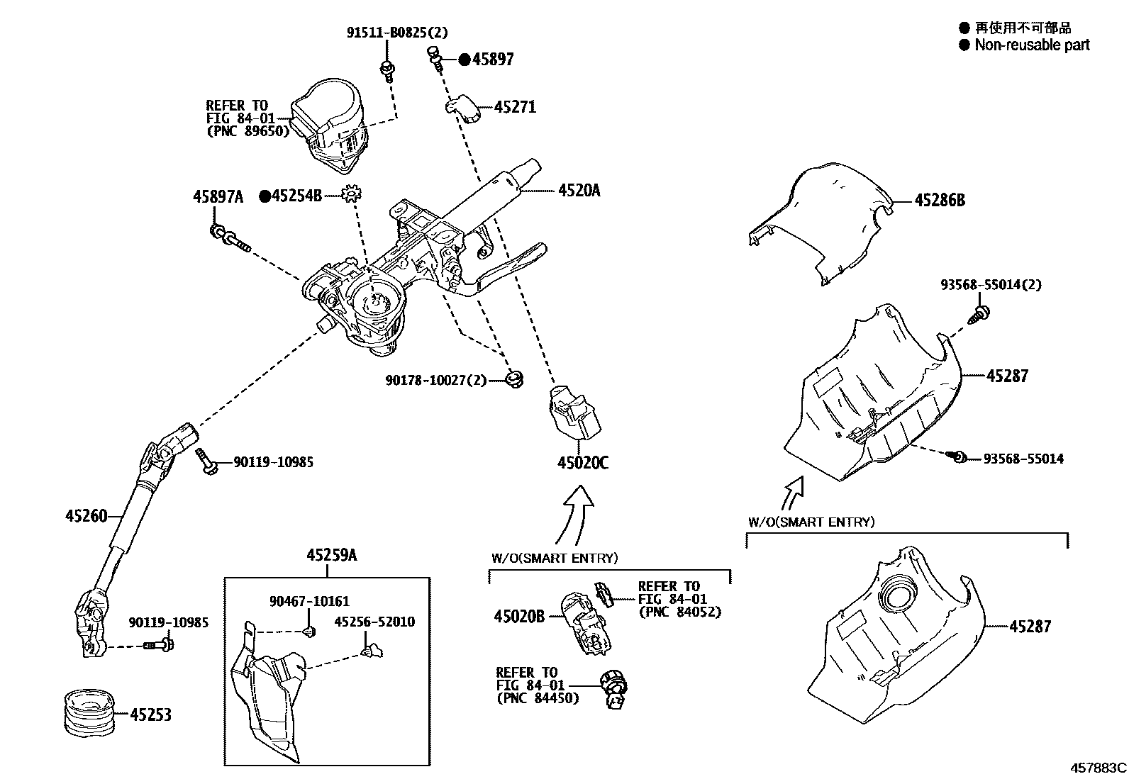 Toyota YARIS Steering Column & Shaft EPC diagram — 457883C