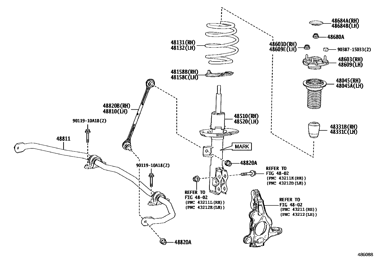Toyota YARIS Front Spring & Shock Absorber EPC diagram — 486088