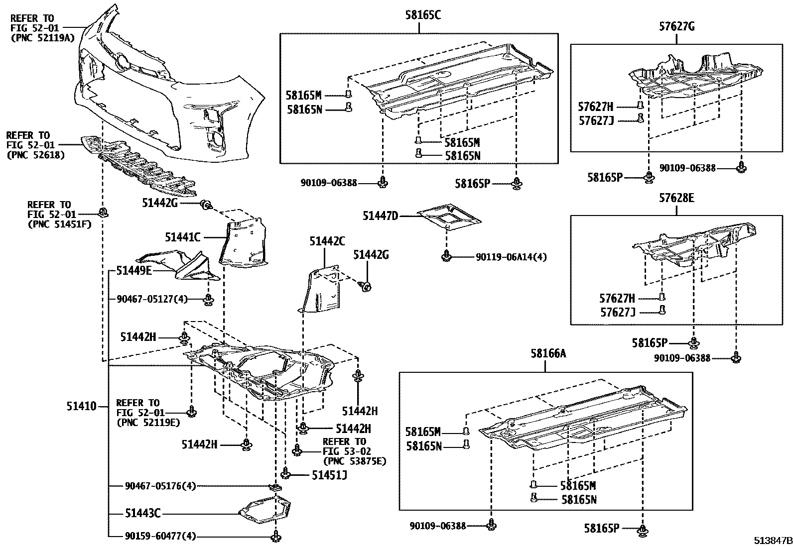 Toyota YARIS 悬架横梁和发动机底罩 EPC diagram — 513847B