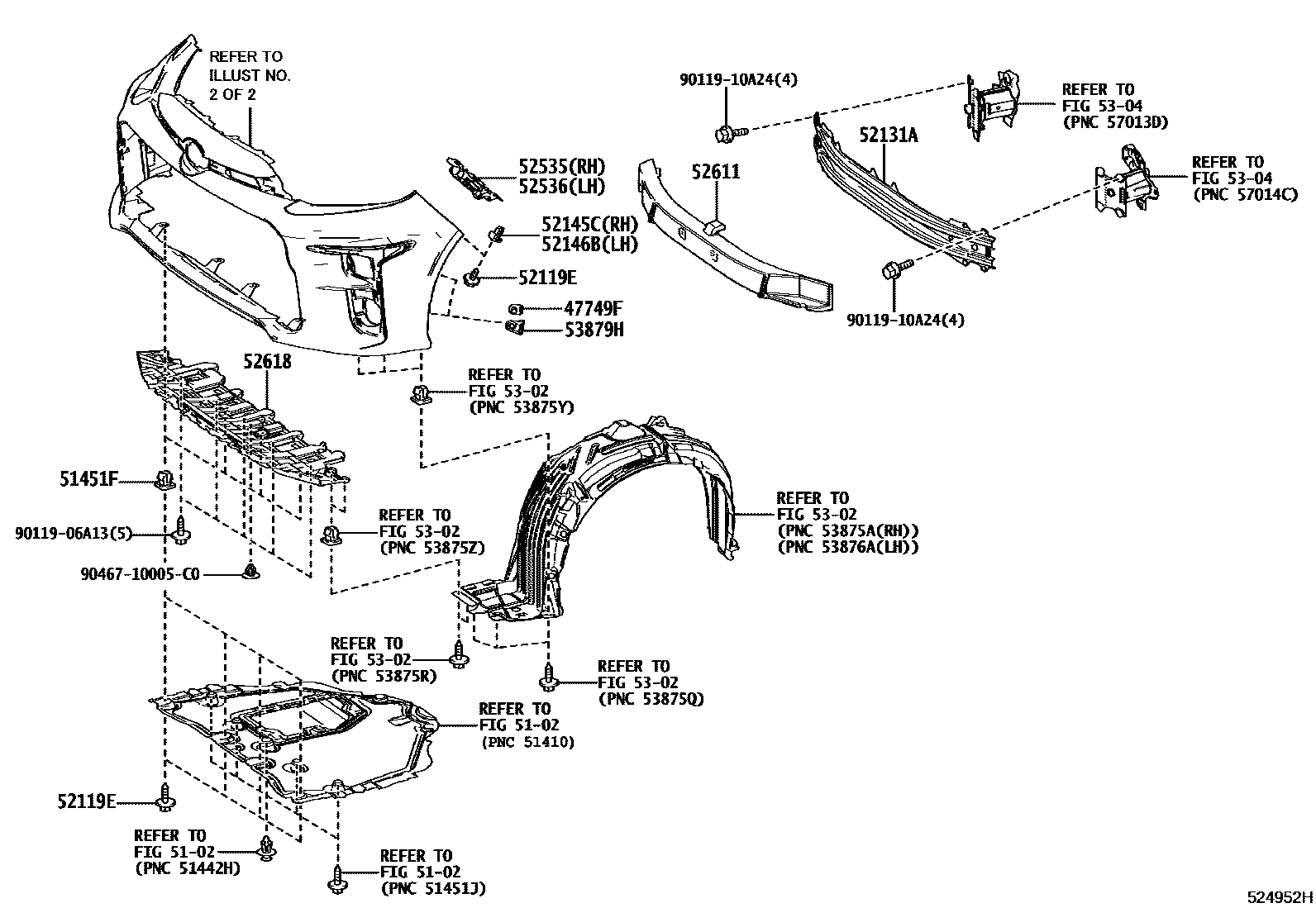 Toyota YARIS 前保险杠及附件 EPC diagram — 524952H