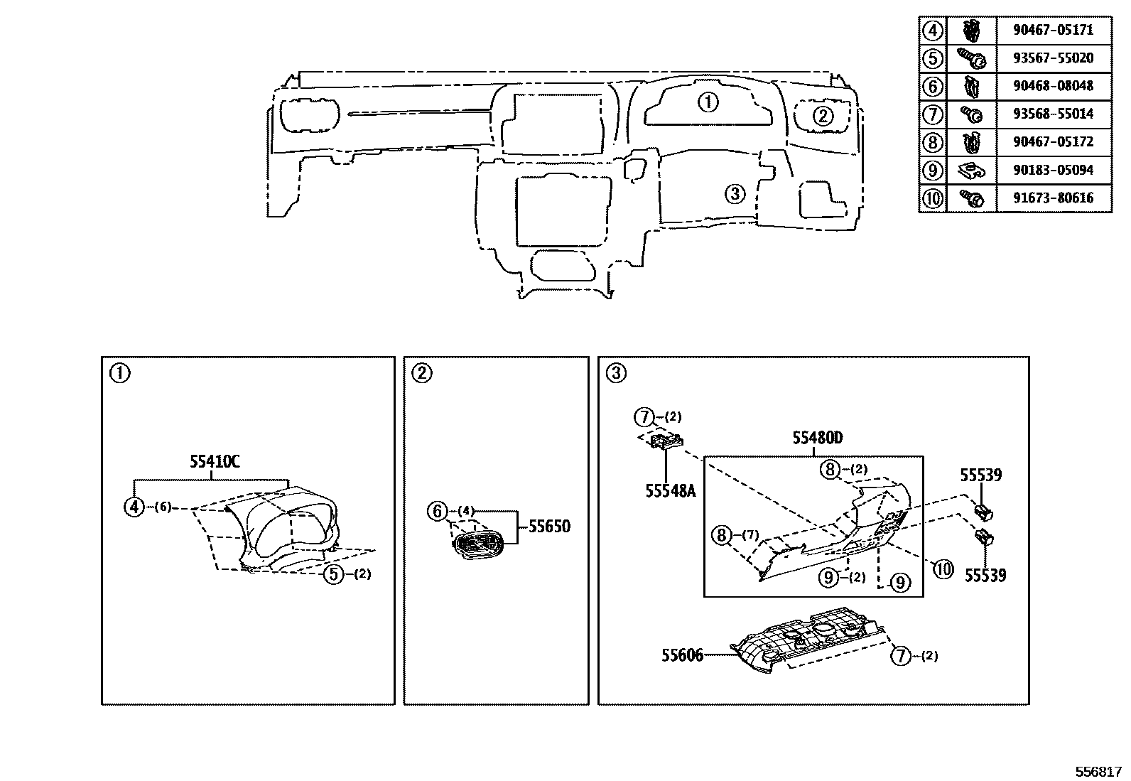 Toyota YARIS 仪表板和手套箱 EPC diagram — 556817