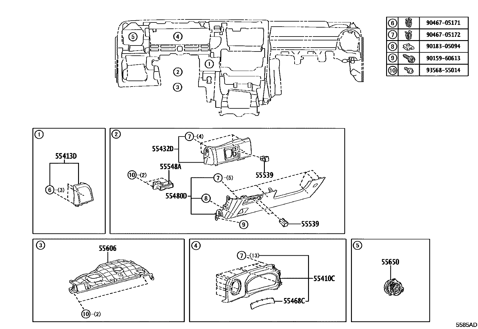 Toyota YARIS 仪表板和手套箱 EPC diagram — 5585AD