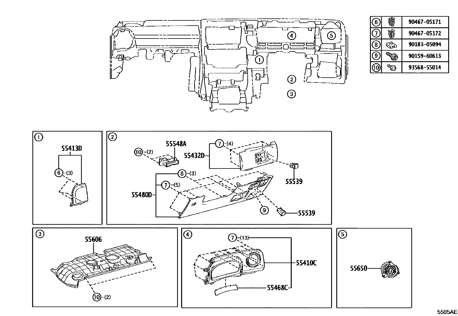 Toyota YARIS 仪表板和手套箱 EPC diagram — 5585AE