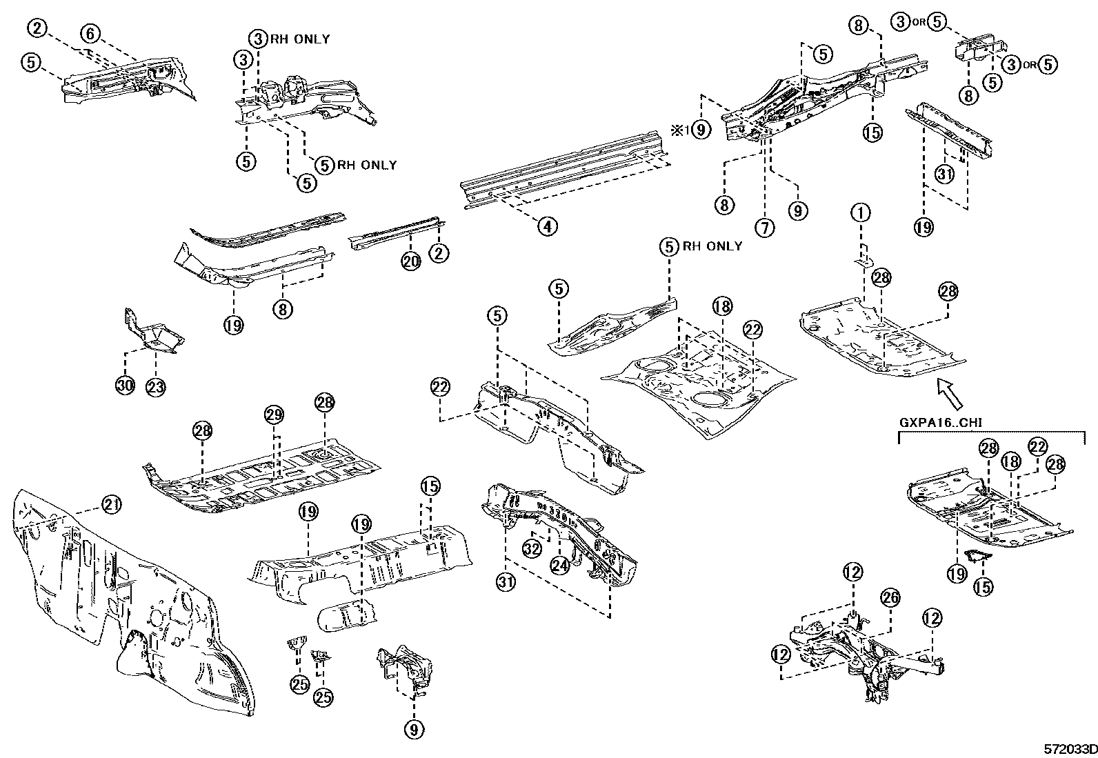 Toyota YARIS hole plug EPC diagram — 572033D