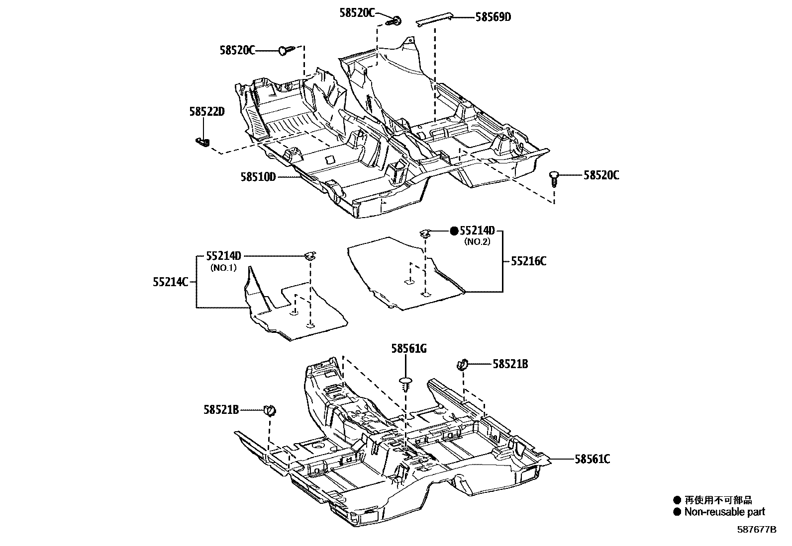 Toyota YARIS 地板垫和地毯 EPC diagram — 587677B