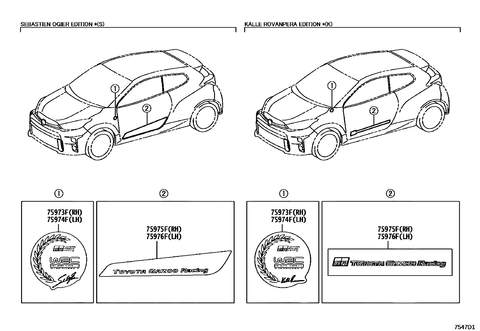Toyota YARIS 车身镶条 EPC diagram — 7547D1