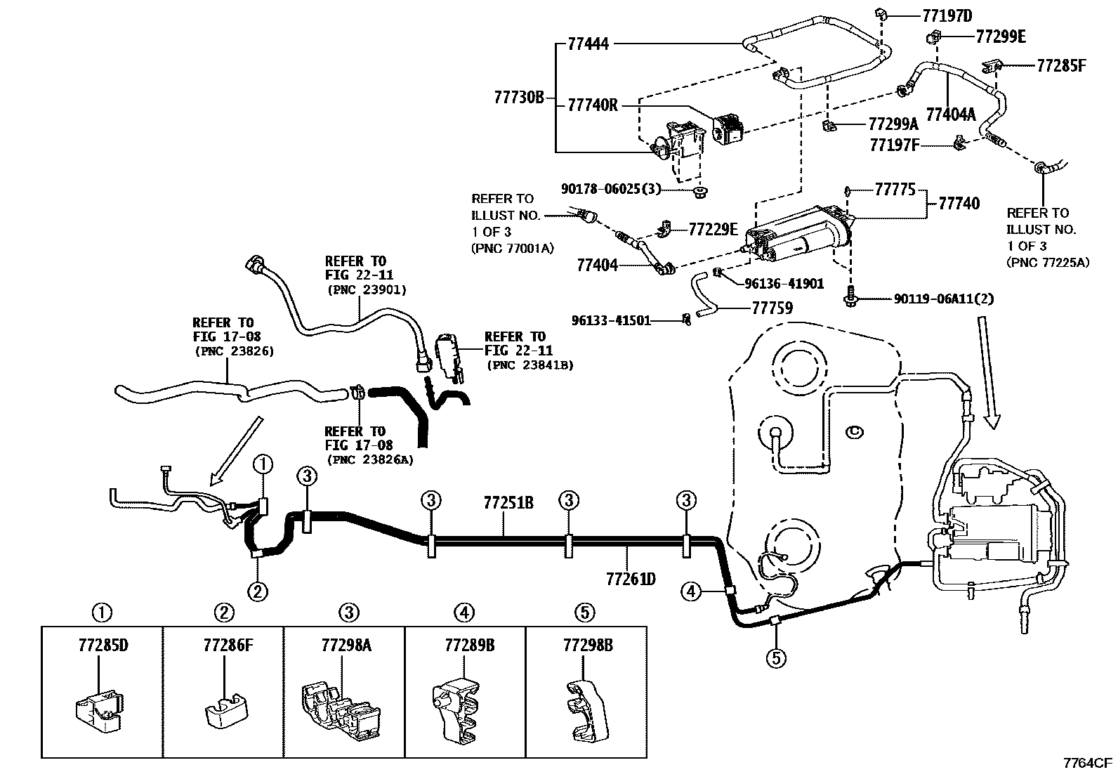 Toyota YARIS 燃油箱和燃油管 EPC diagram — 7764CF