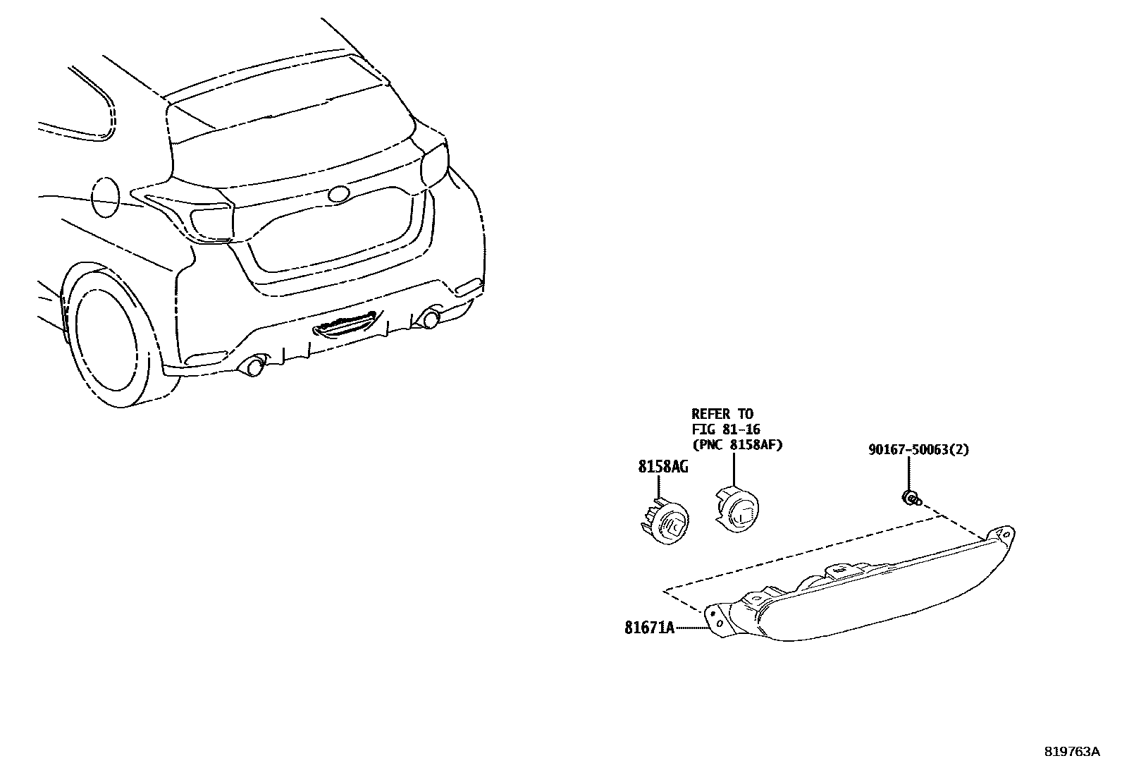 Toyota YARIS 倒车灯 EPC diagram — 819763A