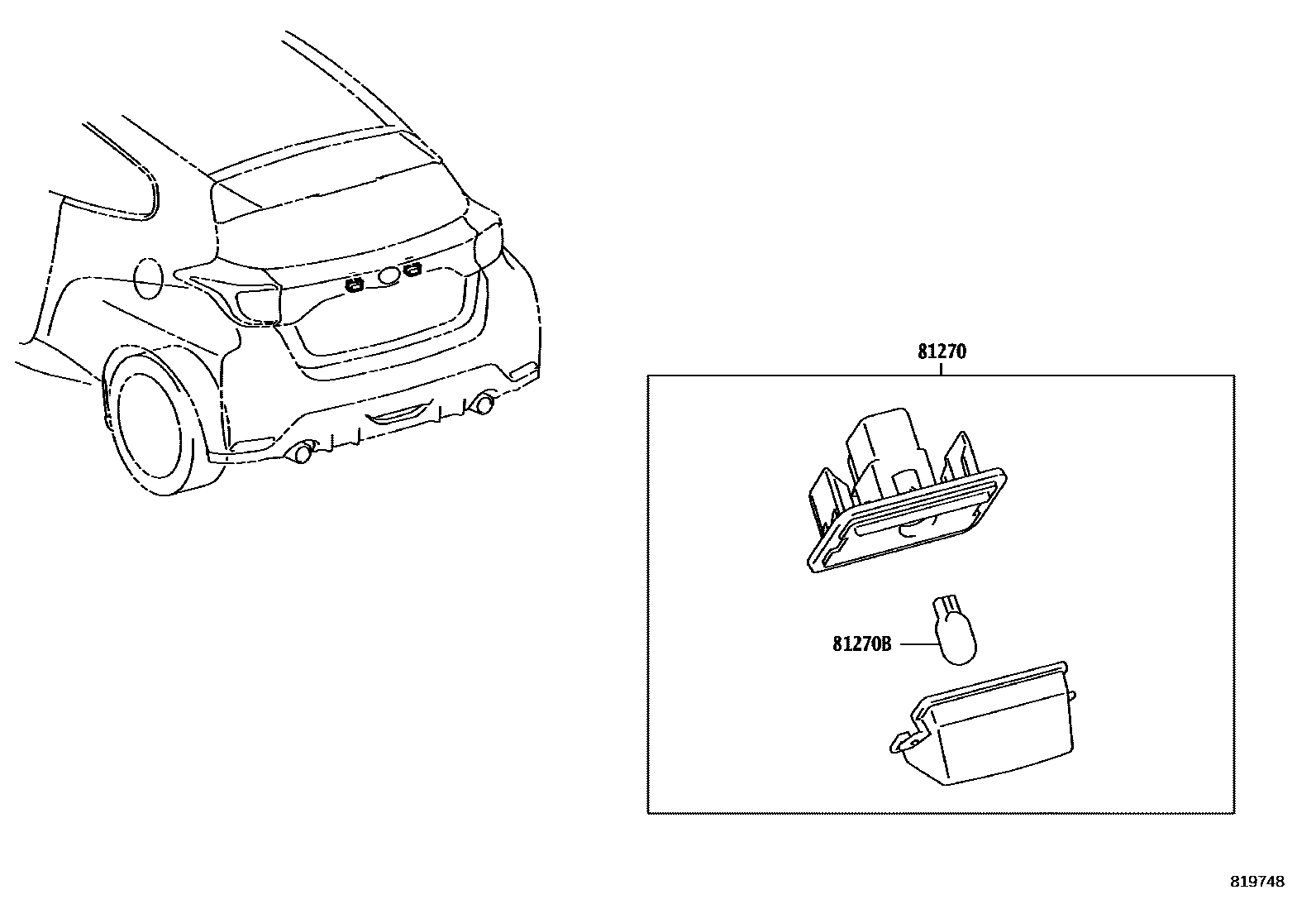 Toyota YARIS 后牌照灯 EPC diagram — 819748