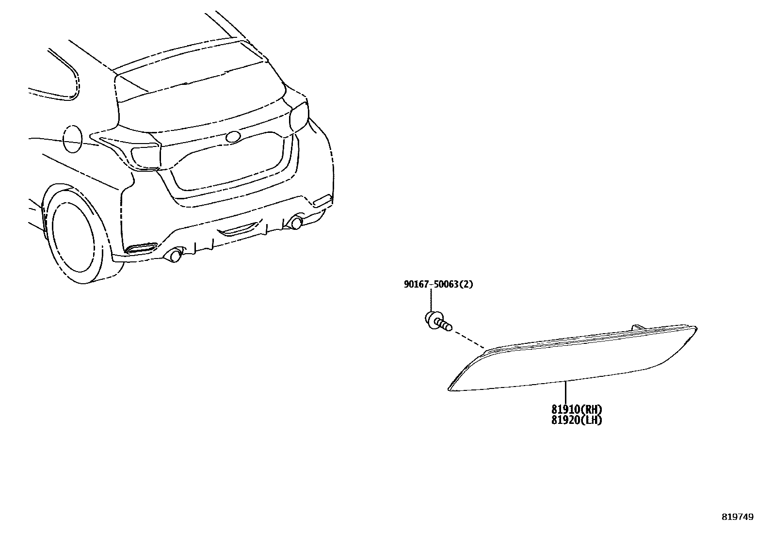 Toyota YARIS reflector EPC diagram — 819749