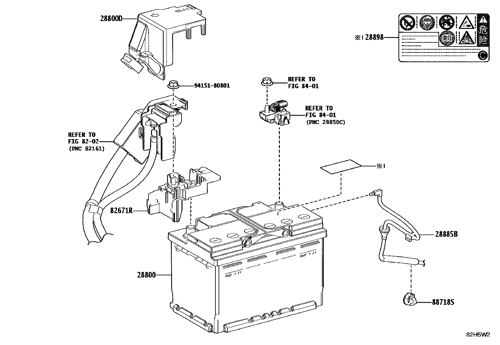 Toyota YARIS 蓄电池和蓄电池电缆 EPC diagram — 82H5W2