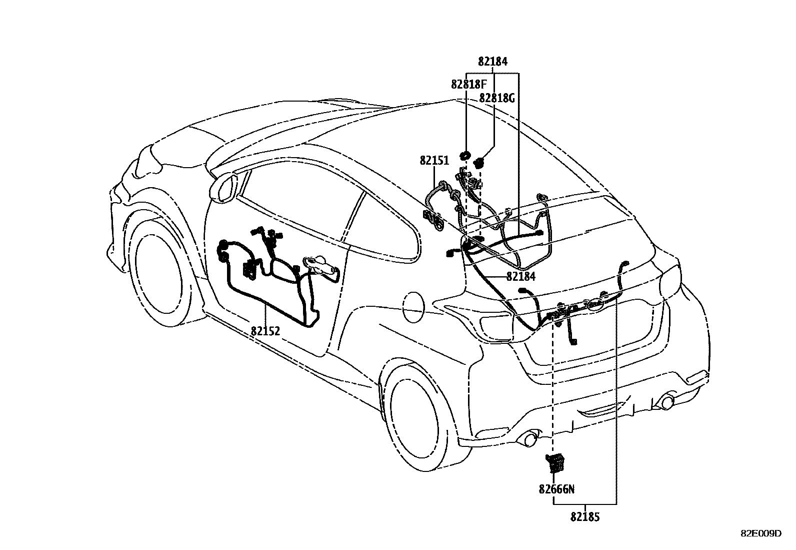 Toyota YARIS 线束和卡夹 EPC diagram — 82E009D