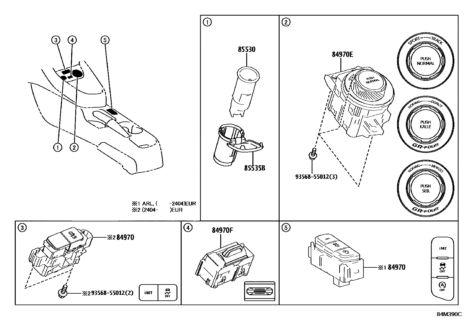Toyota YARIS 开关和继电器和ECU EPC diagram — 84M390C