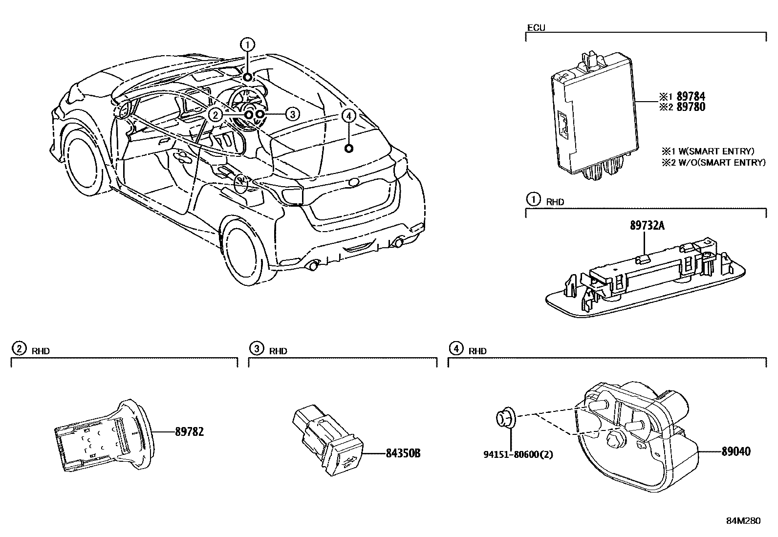 Toyota YARIS 防盗装置 EPC diagram — 84M280