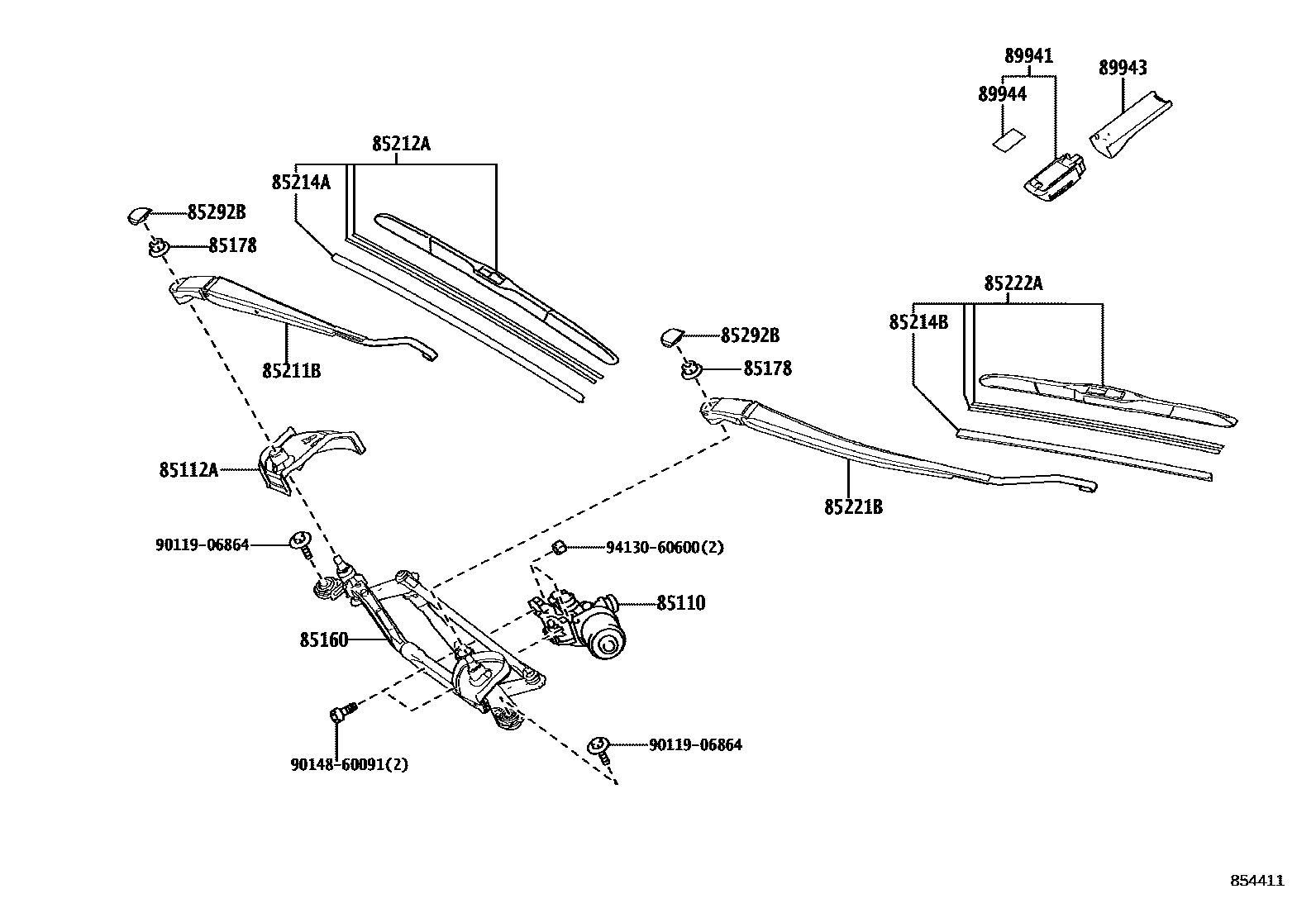 Toyota YARIS 挡风玻璃刮水器 EPC diagram — 854411