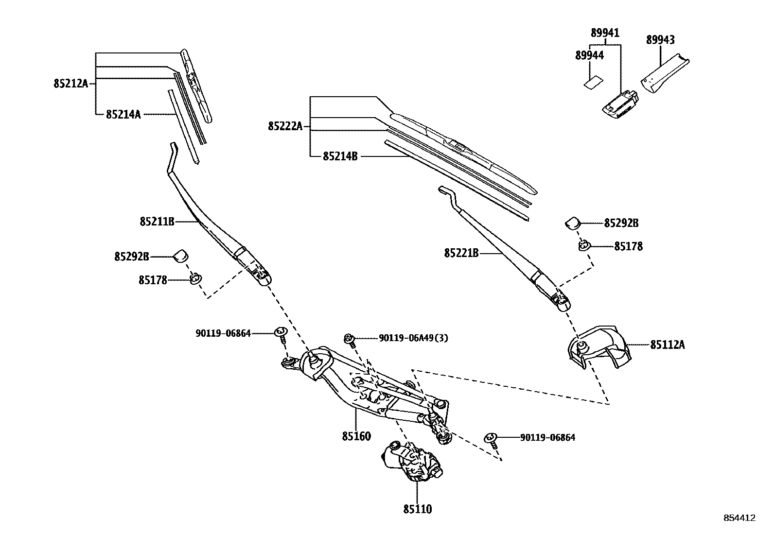 Toyota YARIS 挡风玻璃刮水器 EPC diagram — 854412