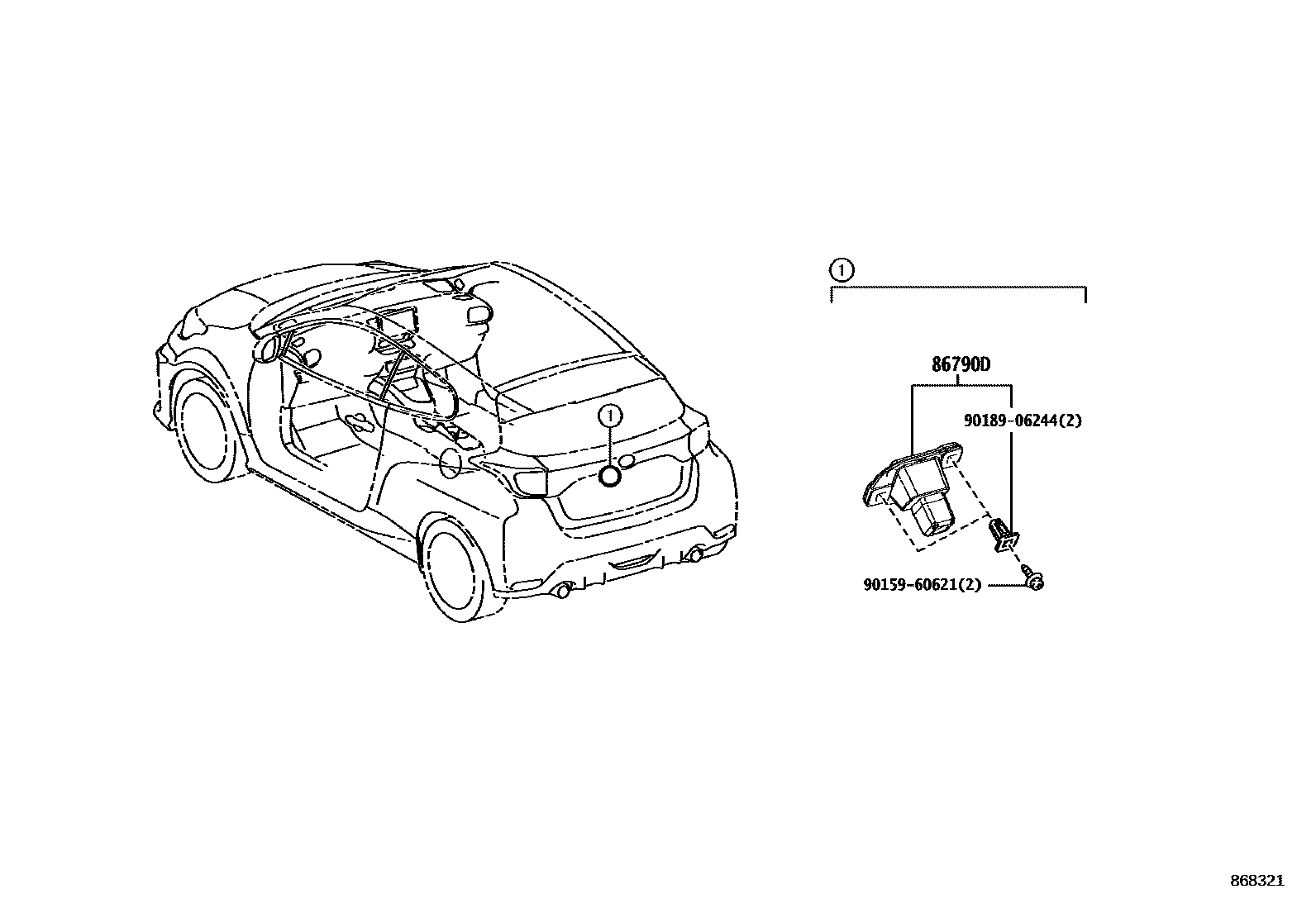 Toyota YARIS 倒车影像和摄像头 EPC diagram — 868321
