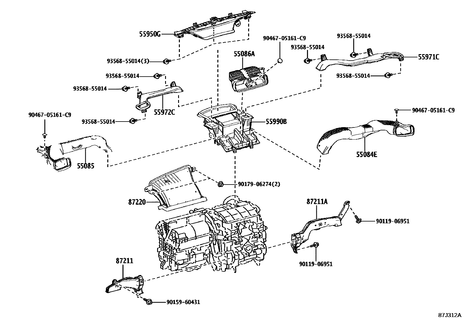 Toyota YARIS 暖风和空调系统 - 控制器和风管 EPC diagram — 87J312A